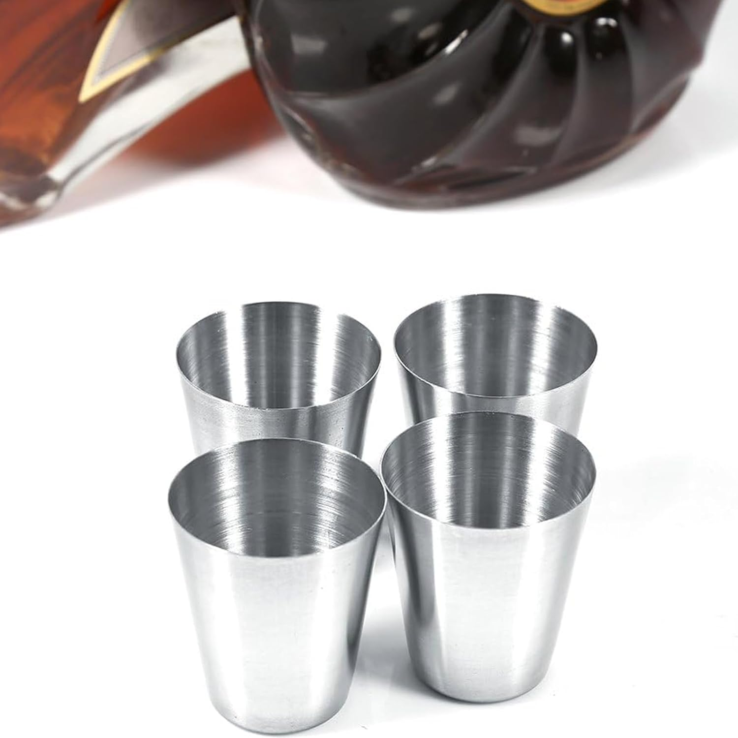 Pack of 4 Stainless Steel Cups, 30 Ml Shot Glasses Made of Metal, Portable Metal Cup with Leather Bag, for Outdoor Camping, Hiking, Picnic, Holiday (30 Ml)