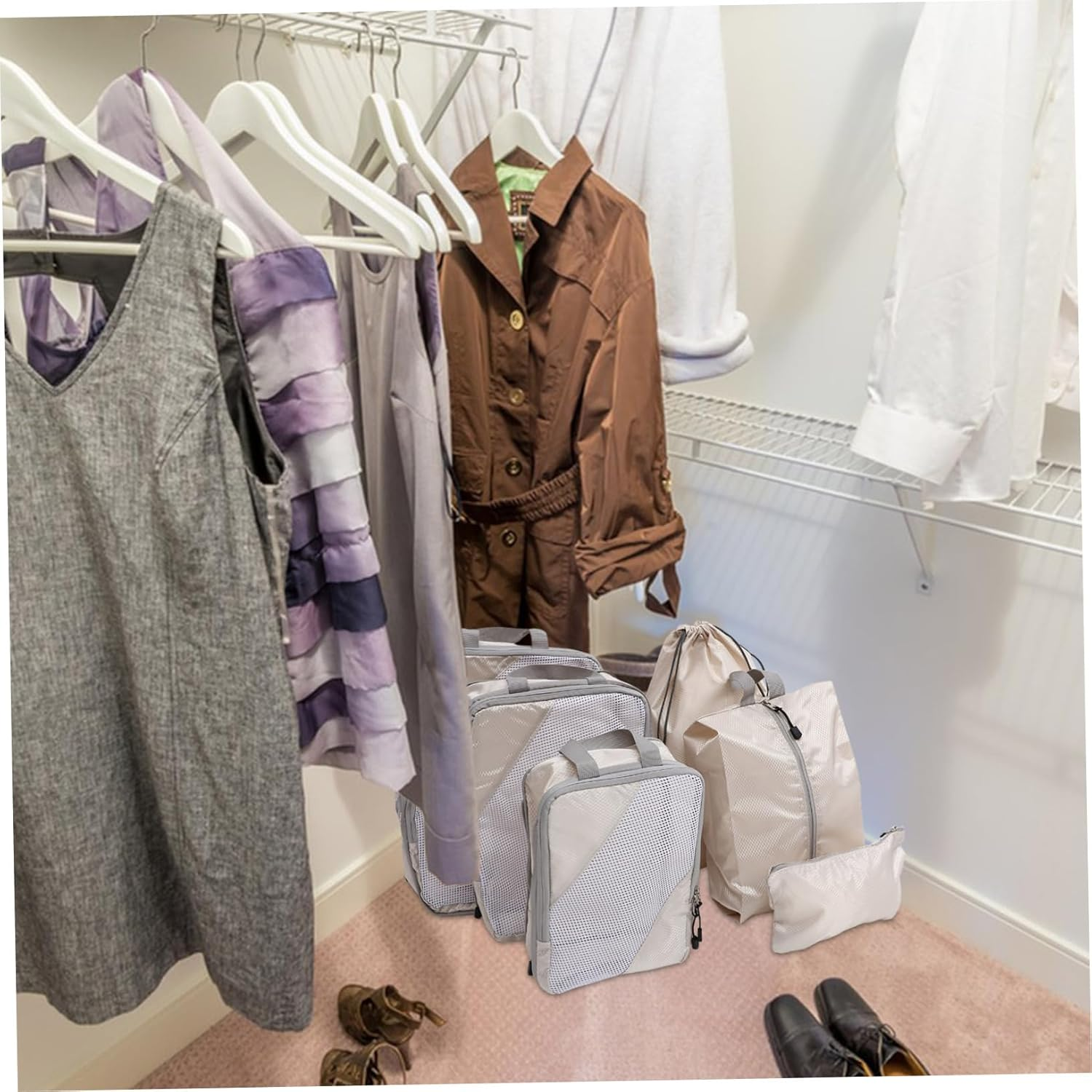 CLISPEED 6Pcs Compression Packing Cubes Travel Stylish Suitcase Organizers with Stain Resistant Design Multi Functional Bags for Clothes Toiletries for Travel