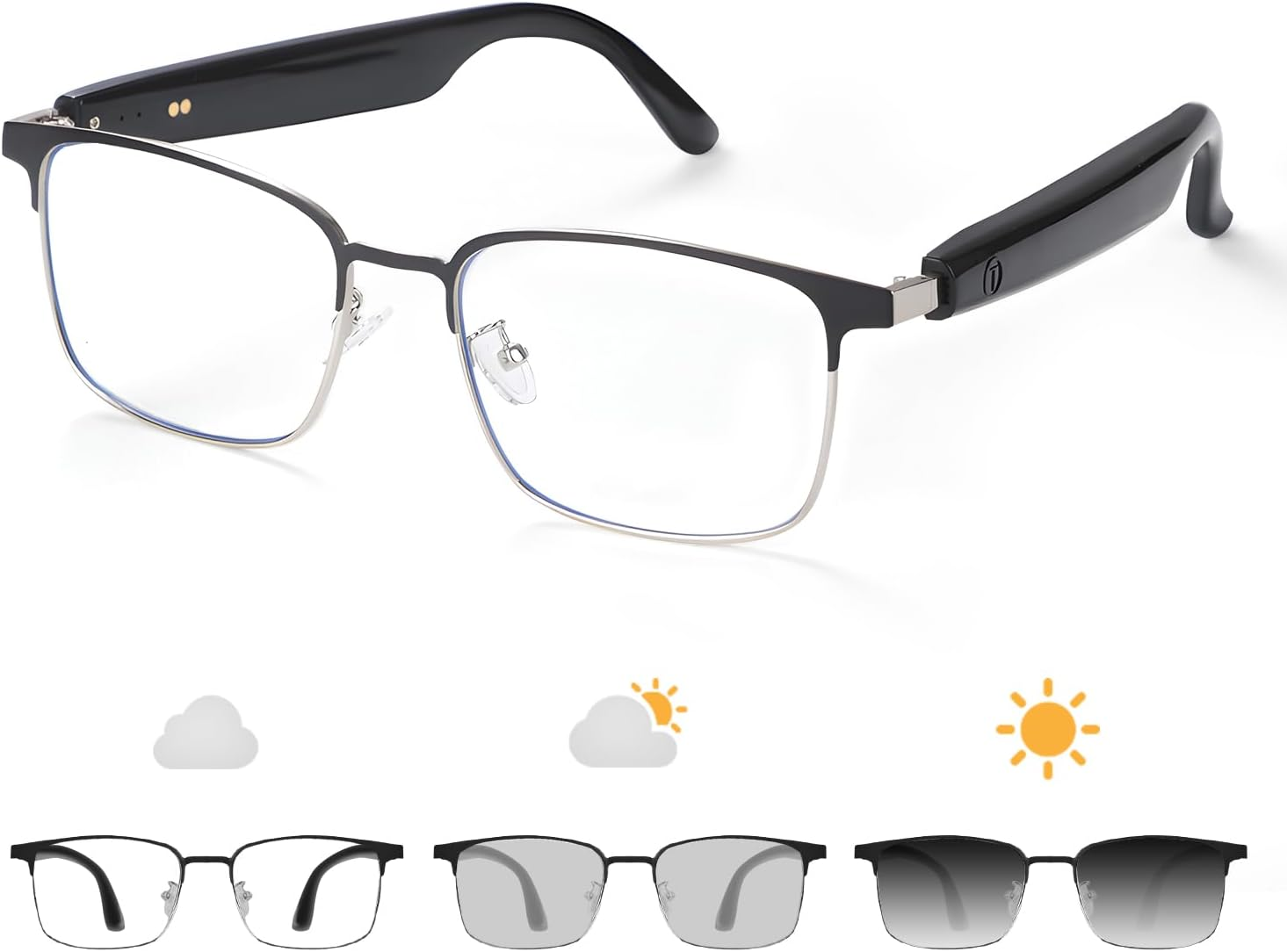 Bluetooth Audio Smart Glasses,Clear Blue Light Glasses for Women Men, Remote Shooting,Open Ear Sound Mic & Speakers, Magnetic Charging,Color-Changing Polarized Sunglasses Lenses,Voice Assistant（Gs06S) image number 4