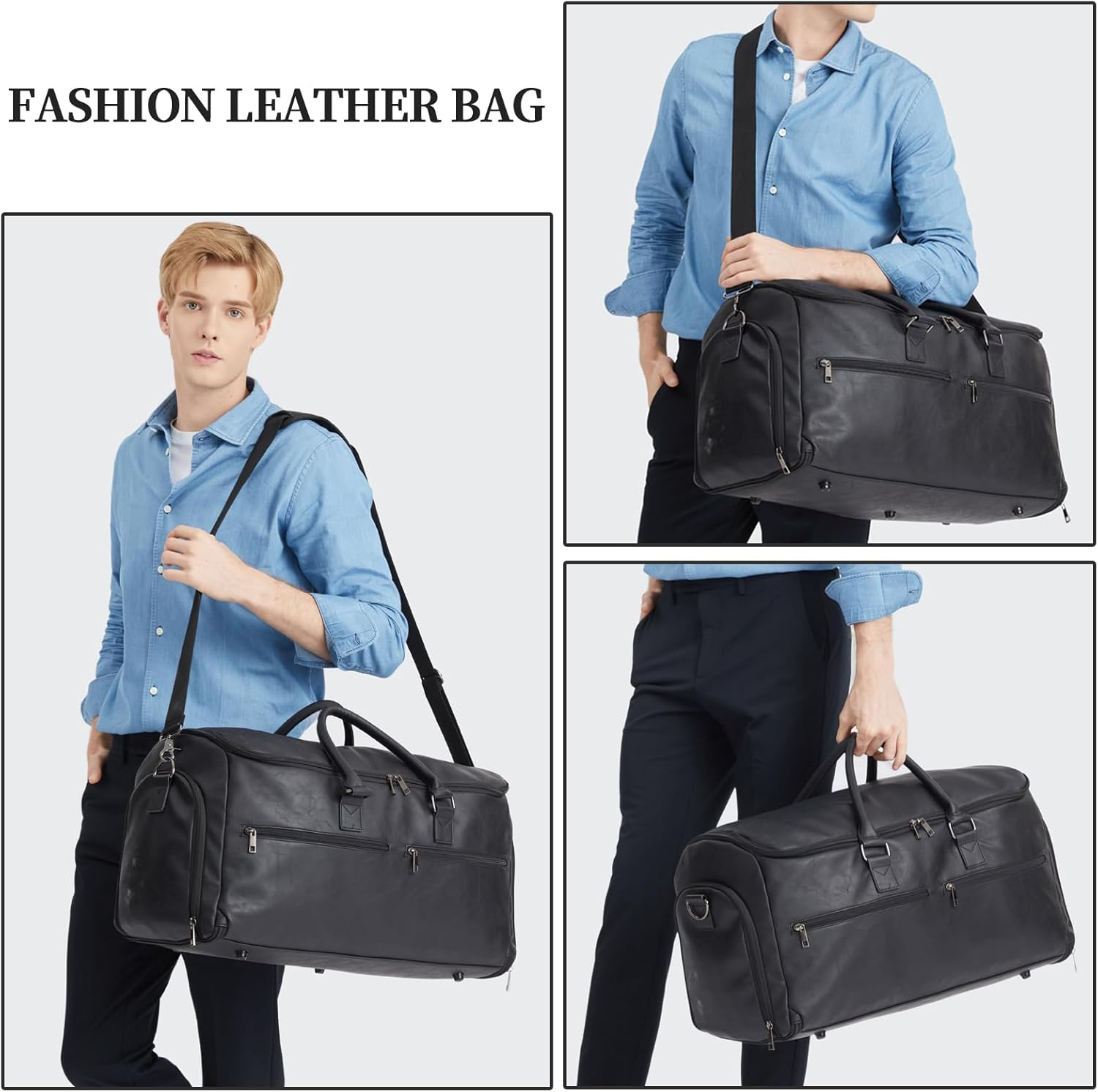 Seyfocnia Convertible Travel Garment Bag for Men Women, 2-In-1 Hanging Suitcase Suit Business Travel Bag, Black image number 2