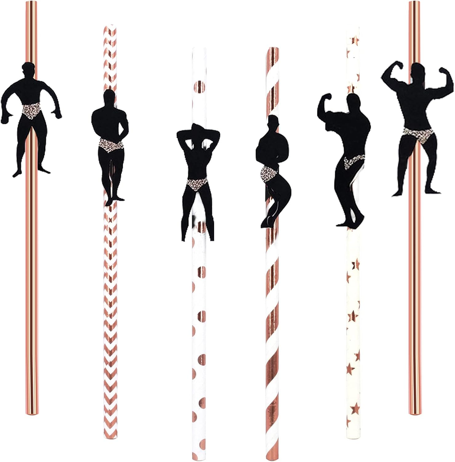 18Pcs Rose Gold Bachelorette Cocktail Straws - Dancing Men Male Stripper Straws for Bachelorette Decoration