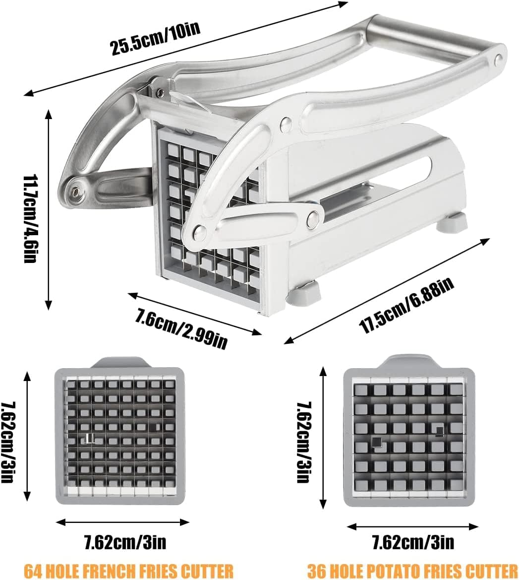 French Fry Cutter with 2 Blades,Potato Chipper, Stainless Steel Vegetable Potato Cutter Chips Cutting Machine with Non-Slip Feet Kitchen Tool Accessories for Carrots Vegetables Fruits image number 3