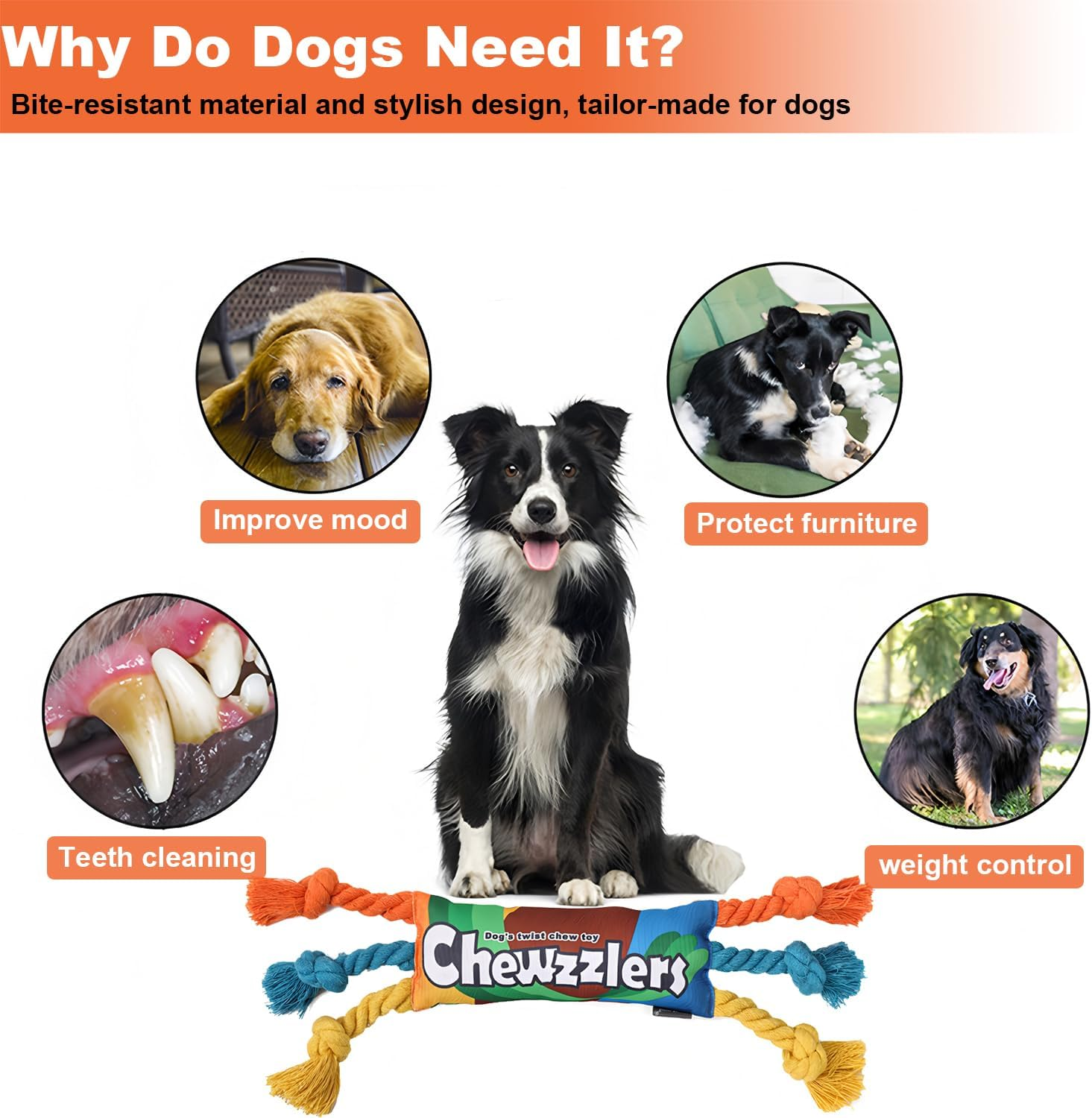 AIMANWEI Dog Rope Toys for Aggressive Chewers, Pet Interactive Squeaky Treat Dispensing Ball for Tough Small Medium Large Breed Puppy Toys, Dogs Rope Chew Toys Bundle for Boredom image number 6