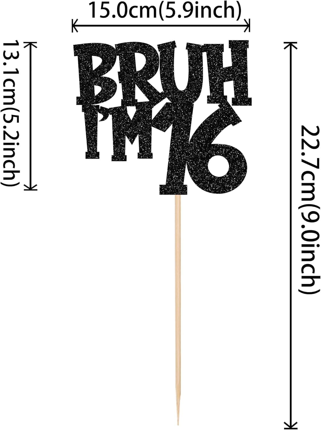 SYKYCTCY 1 Pack Black Glitter Bruh I'M 16 Cake Topper Glitter Cheers to 16Th Cake Pick Funny 16Th Cake Decorations for Happy Birthday Party Supplies Black image number 5