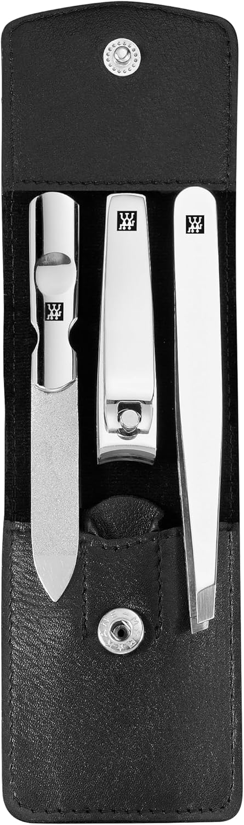 ZWILLING 3 Piece Red Cowhide Leather Nail Care Pedicure Set with Press Stud + Nail Clippers