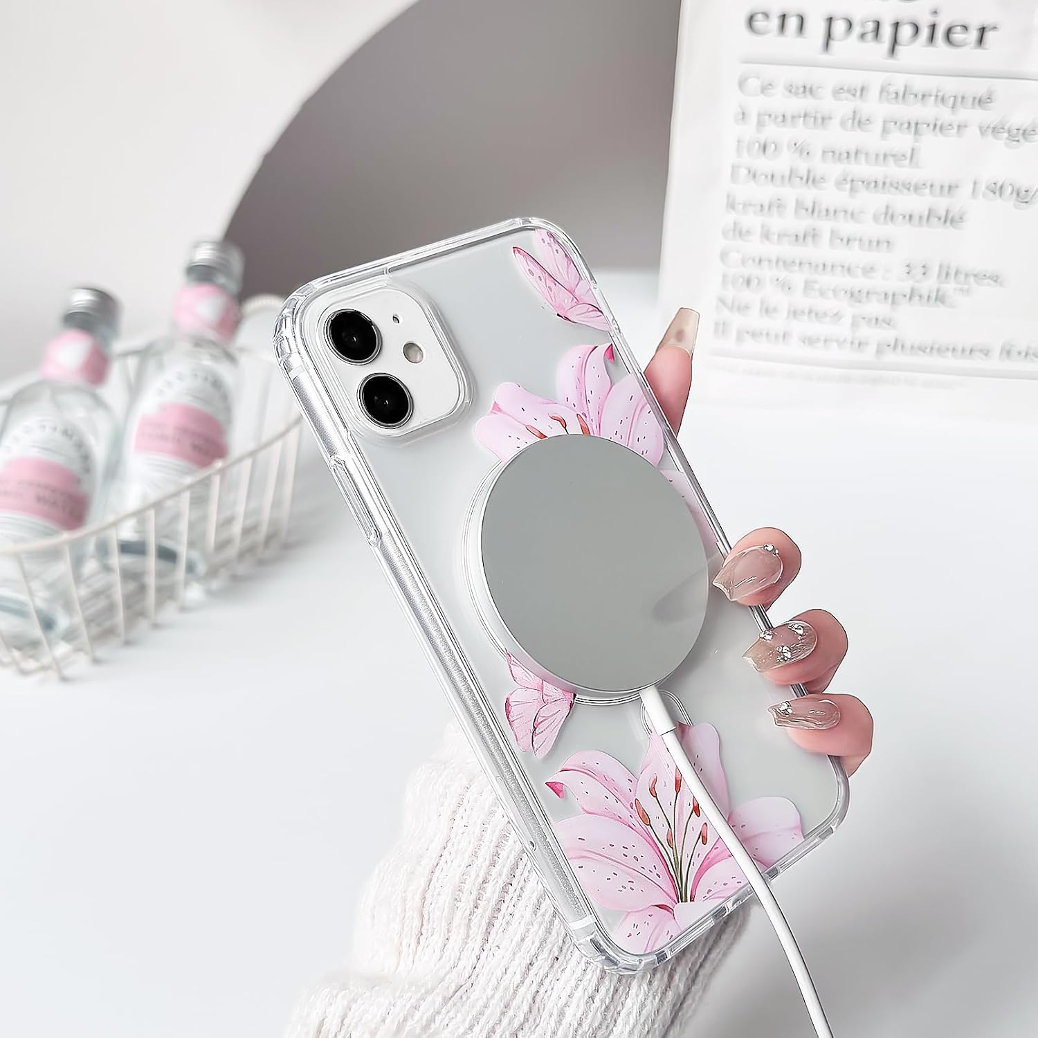 NITITOP Compatible with Iphone 11 Case Clear Magnetic Compatible with Magsafe Cute Lily Flowers Floral for Women Girls Hard PC Back Shockproof Protective Phone Cover - Pink image number 2