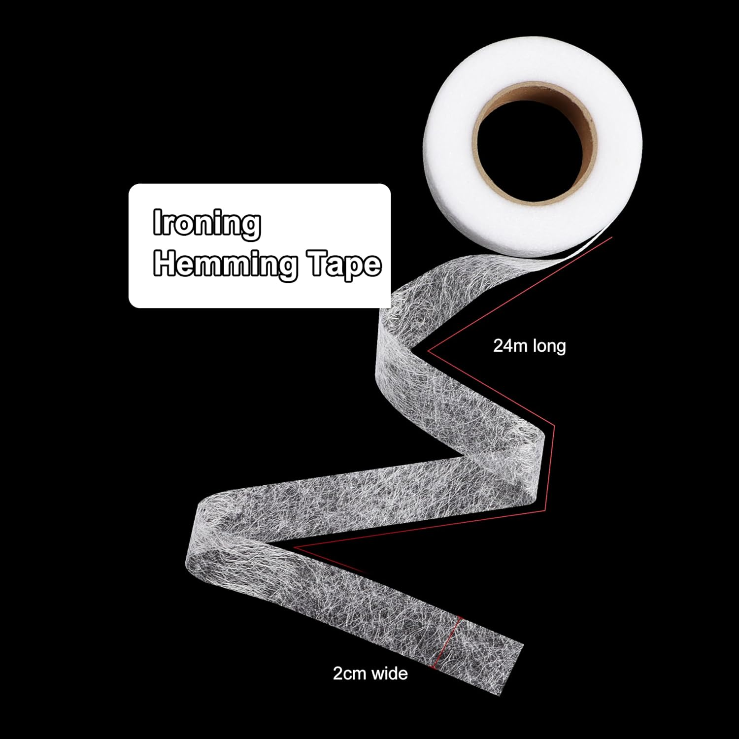 TECDW 2-Pack Hemming Tape Iron on with 2 Measuring Tapes,2 Cm Wide 24 M Long Fashion Tape,Hemming Tape Hem Tape for Clothing,Household Items Such as Jeans,Skirts,Shirts,Curtains (Black) - White image number 5
