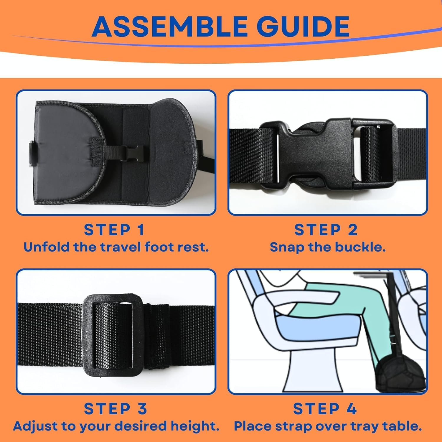 DULCE DOM Portable Airplane Footrest - Premium Memory Foam & Reinforced Hardboard Support Anti-Slip Adjustable Straps Compact Foldable Design for Plane, Train & Car Travel image number 4