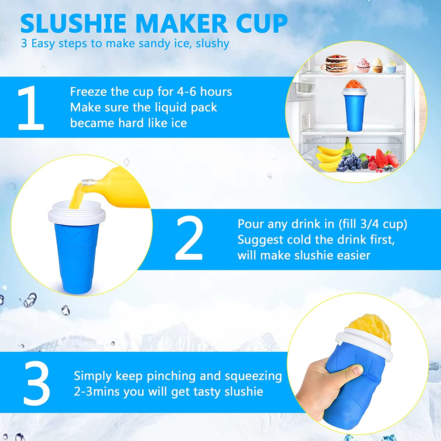 Color Land Slushie Slushy Maker Cup TIK TOK Frozen Magic Squeeze Ice Cream Maker Cup, Cool Stuff Trending Tiktok Items Homemade DIY Cool Gadgets with Lid & Straw (350ML, Blue) image number 1