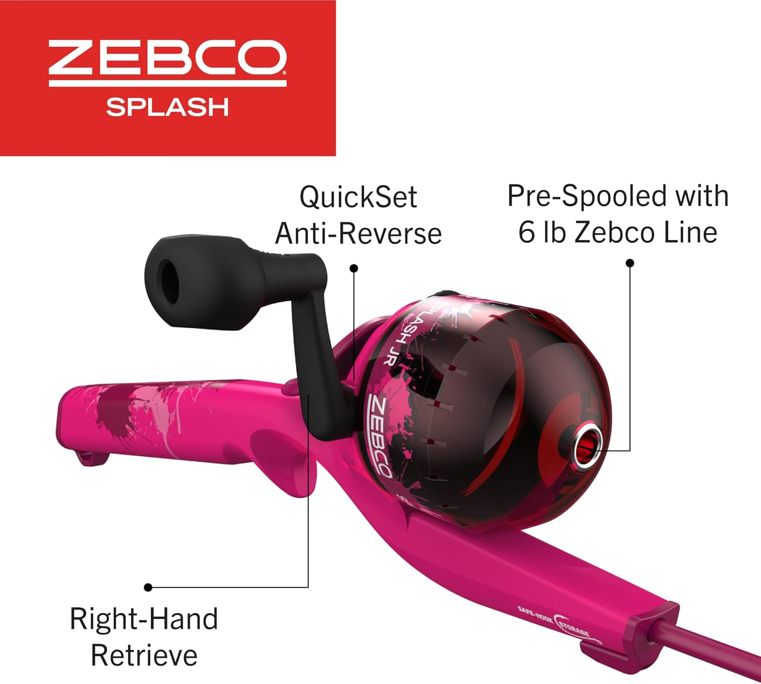 Zebco Splash Kids Spincast Reel and Fishing Rod Combo, 29" Durable Floating Fiberglass Rod with Tangle-Free Design, Oversized Reel Handle Knob, Pre-Spooled with 6-Pound Zebco Fishing Line image number 3