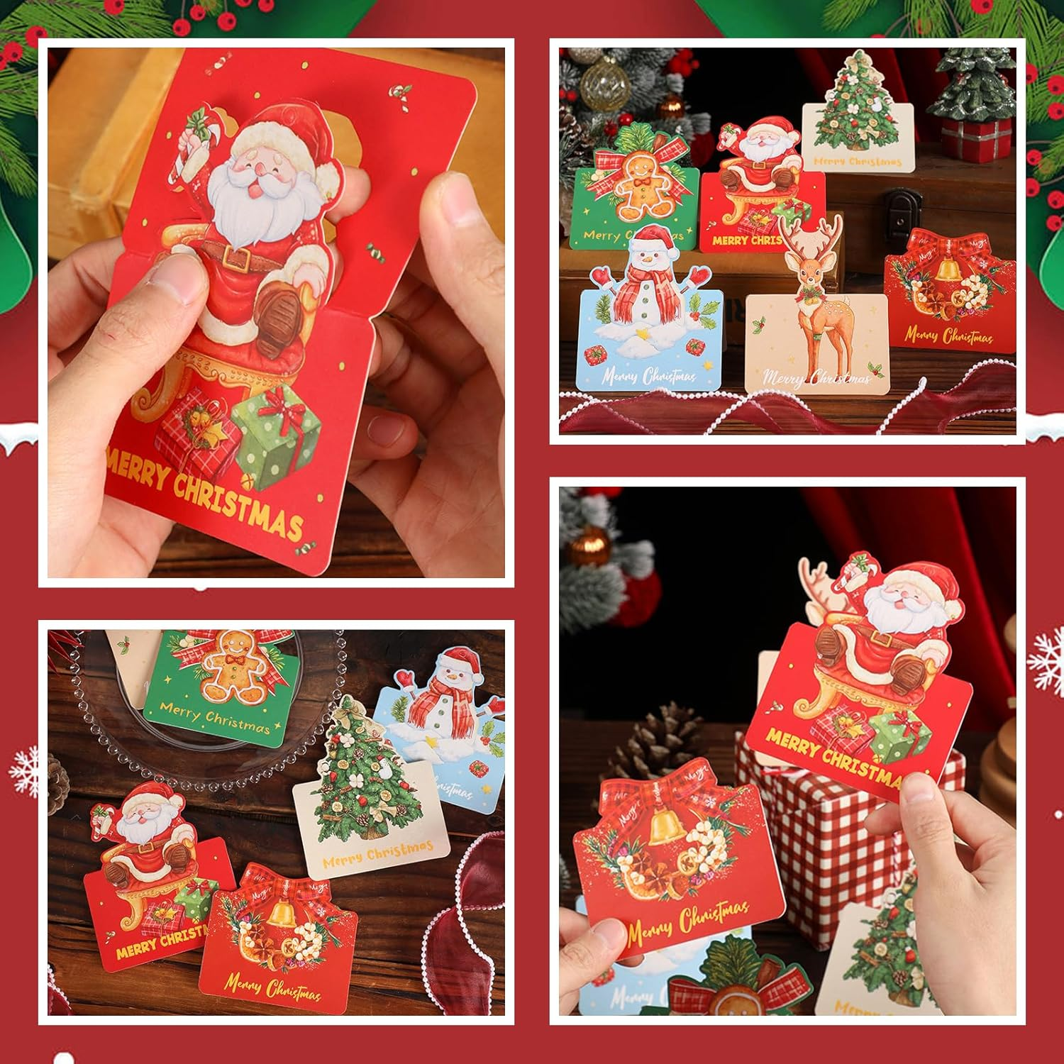 Larfraecy Christmas Greeting Cards - 24Pcs Traditional Yuletide Images - Santa Claus,Moose,Snowman Theme-Pack of 24 - Bulk Greeting and New Years Cards-For Family Friends Kids (Fashion) image number 3