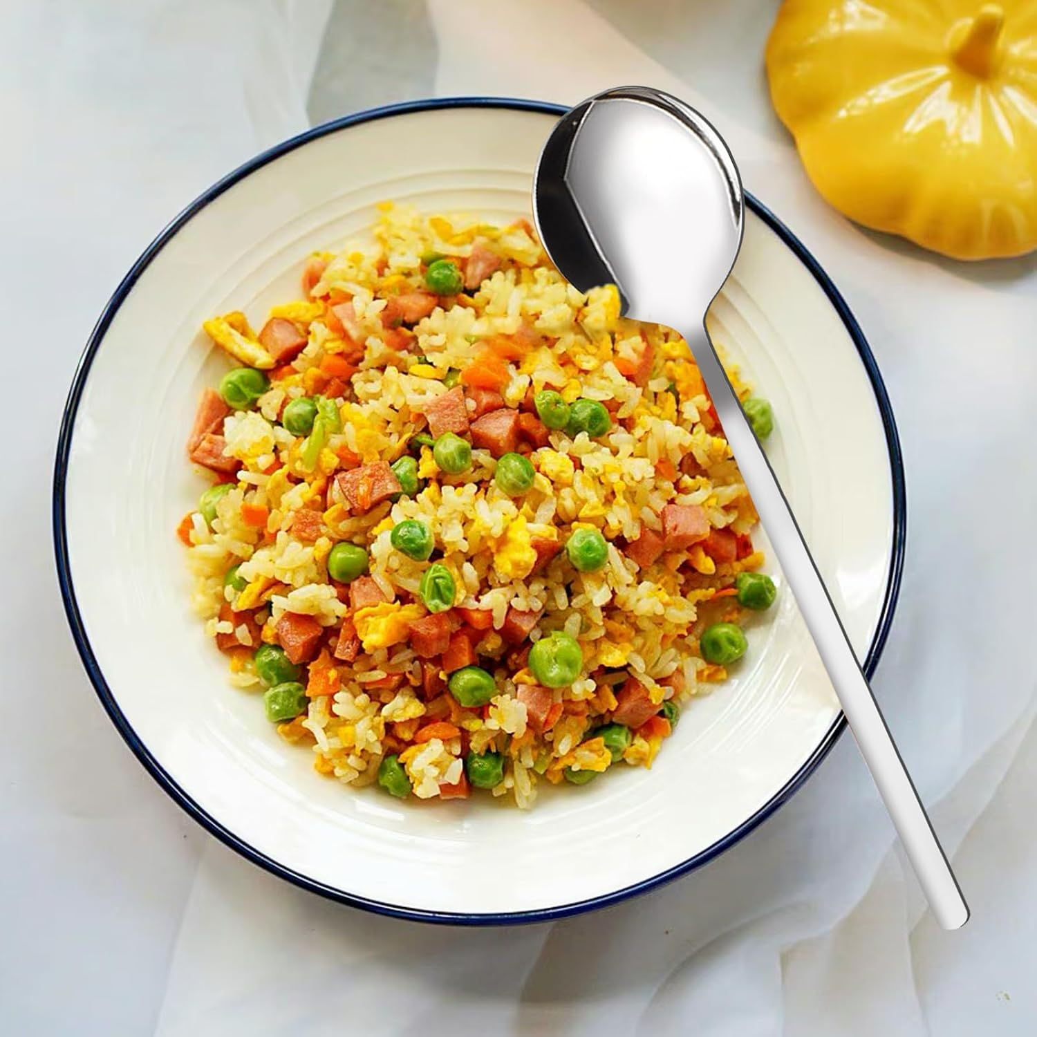 VANRA Soup Spoons Long Handle for Eating 8.5 Inch Korean Soup Spoons Set of 6 Silverware 18/8 Stainless Steel round Spoons for Soup Cutlery Set