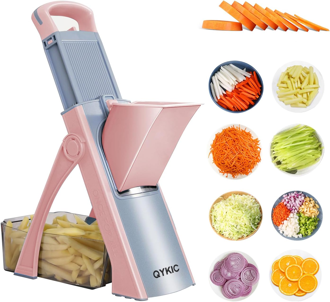 QYKIC Upgrade Safe Mandoline Slicer for Kitchen, Chopper Vegetable Cutter, Potato Slicer Thickness Adjuster, French Fry Cutter, Veggie Dicer Faster Kitchen Mandolin for Meal Prep Green