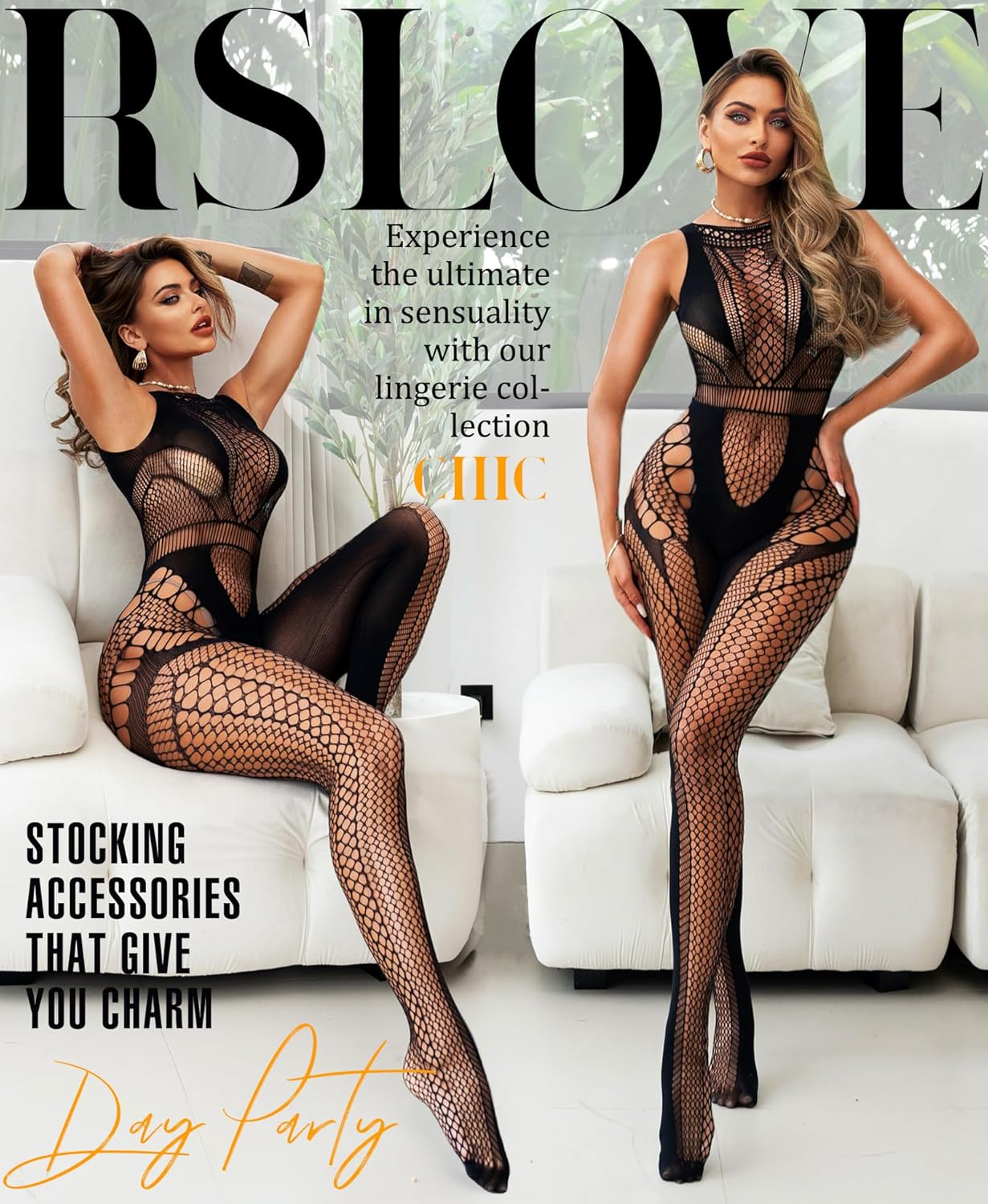 RSLOVE Sexy Lingerie Exotic Bodystocking - Fishnet Cut Out Lingerie Mesh Bodysuit One Piece Babydoll Rave Outfits image number 3