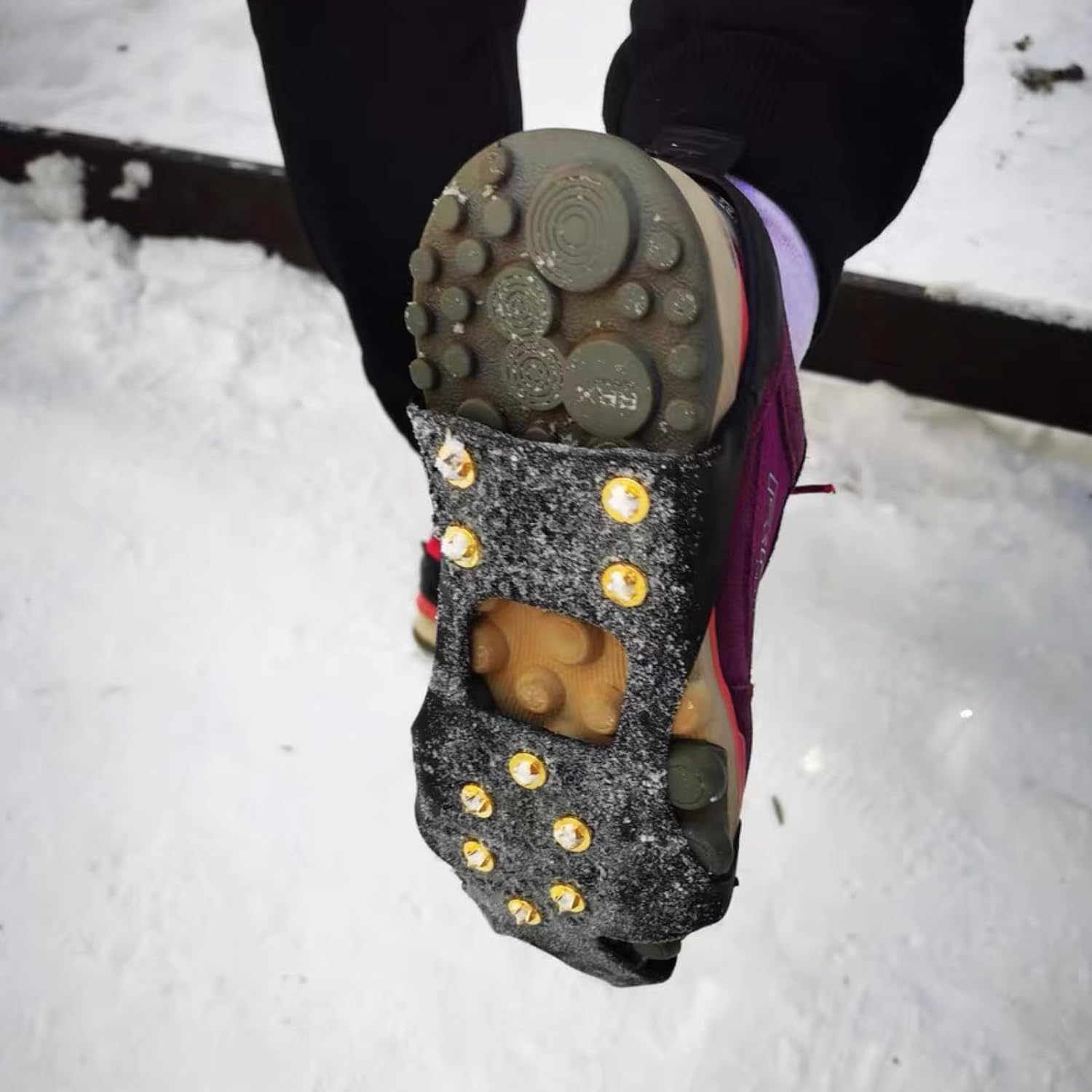 Azarxis Walk Traction Ice Cleat Spikes Crampons with 10 Spikes Snow Grips Stretch Footwear Traction for Walking, Jogging, Climbing, Hiking on Snow and Ice image number 4