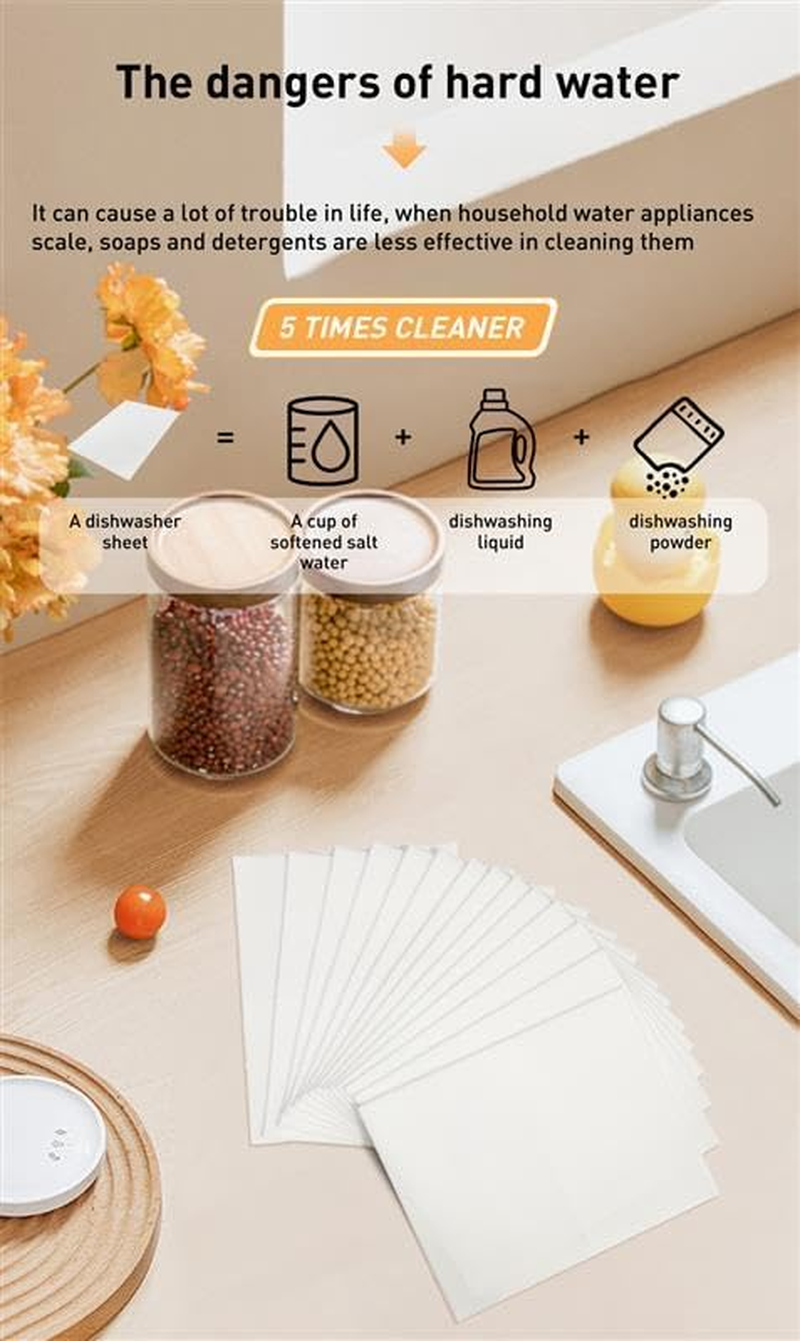 Dishwasher Detergent Sheets Unscented, 100 Sheets, Concentrated Biodegradable Non‑Woven, Plastic‑Free Recyclable Pack, Mess‑Free Dishwashing image number 2