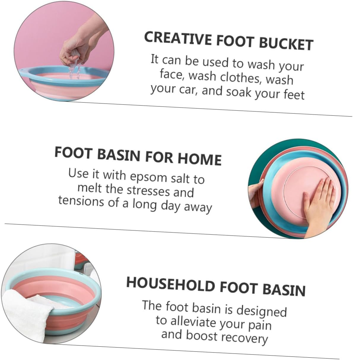 1Pc Folding Foot Bath Basin Portable and Foot Soak Tub for Home Use Creative Design Deep Basin image number 2