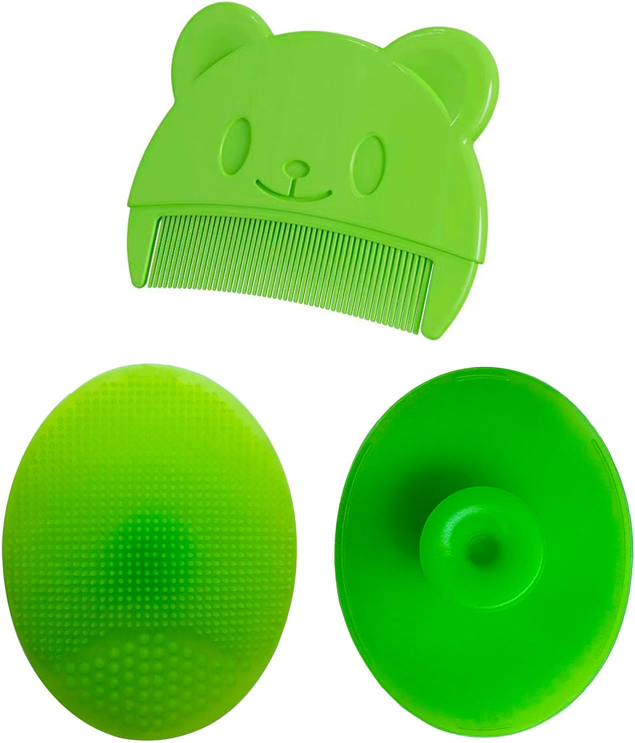 Baby Bath Brush, Baby Cradle Cap Brush, Silicone Massage Brush, Baby Comb, Children'S Comb（3Pcs） (Green)