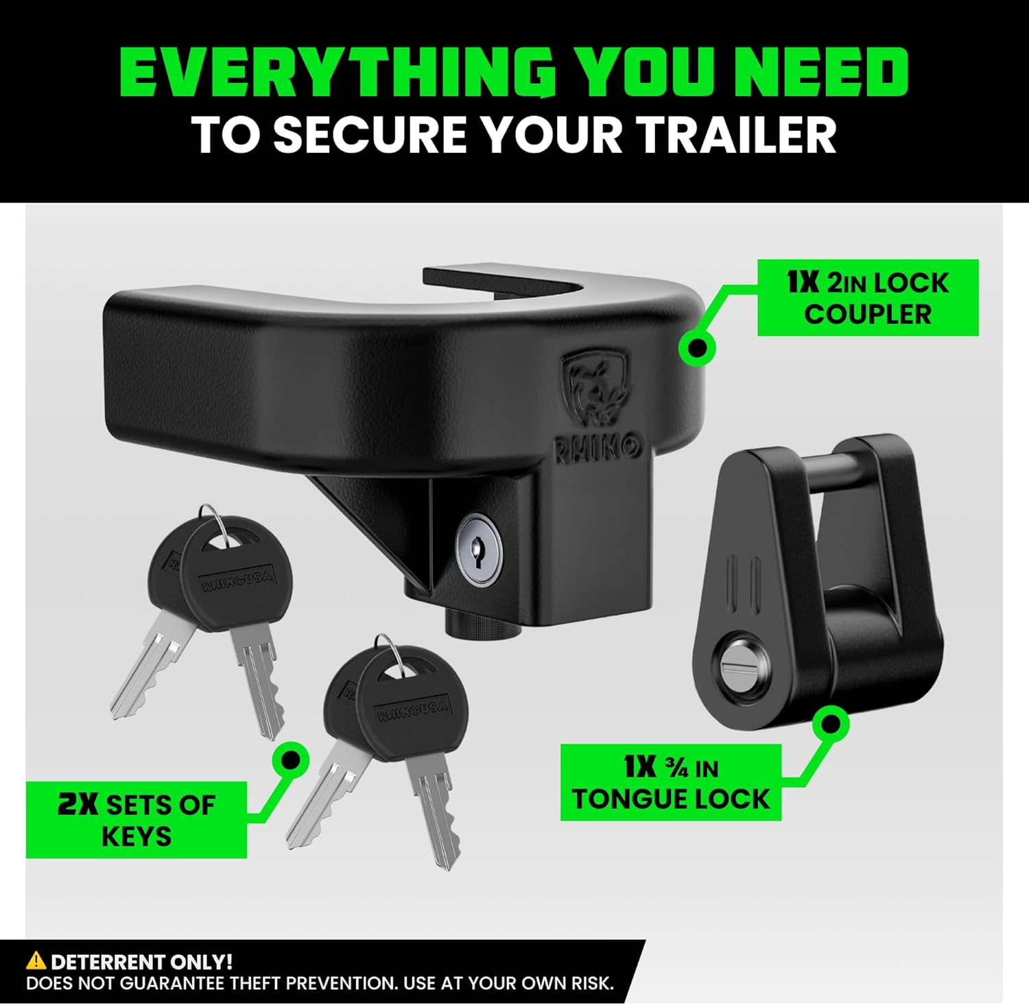Rhino USA Trailer Hitch Lock Kit (For 2" Trailers) Heavy Duty anti Theft Trailer Coupler Locks for RV, Camper, Trailer, Boat, Caravan - Reinforced Solid Steel Tow Lock for Trailer Tongue image number 1