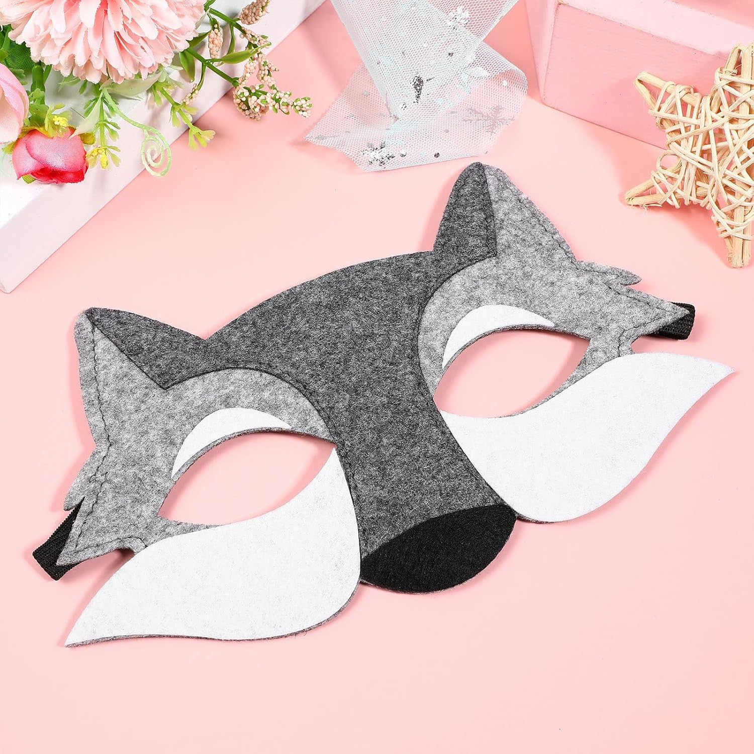 Jojofuny Kids Wolf Moving Jaw 3Pcs Animal Costume Mask Wolf Nose Wolf Party Supplies Animal Masks for Adults Wolf Party Masks Cosplay Mask Masquerade Mask Face Half Lovers Hairy Grey image number 4