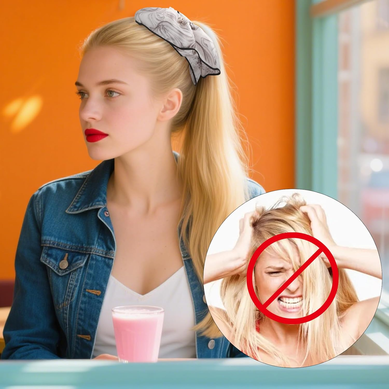 Bumlofa 2 Pieces Printed Pattern Hair Scrunchies Women Set Silky Texture + Retro Designs for Hair Bobbles Girls