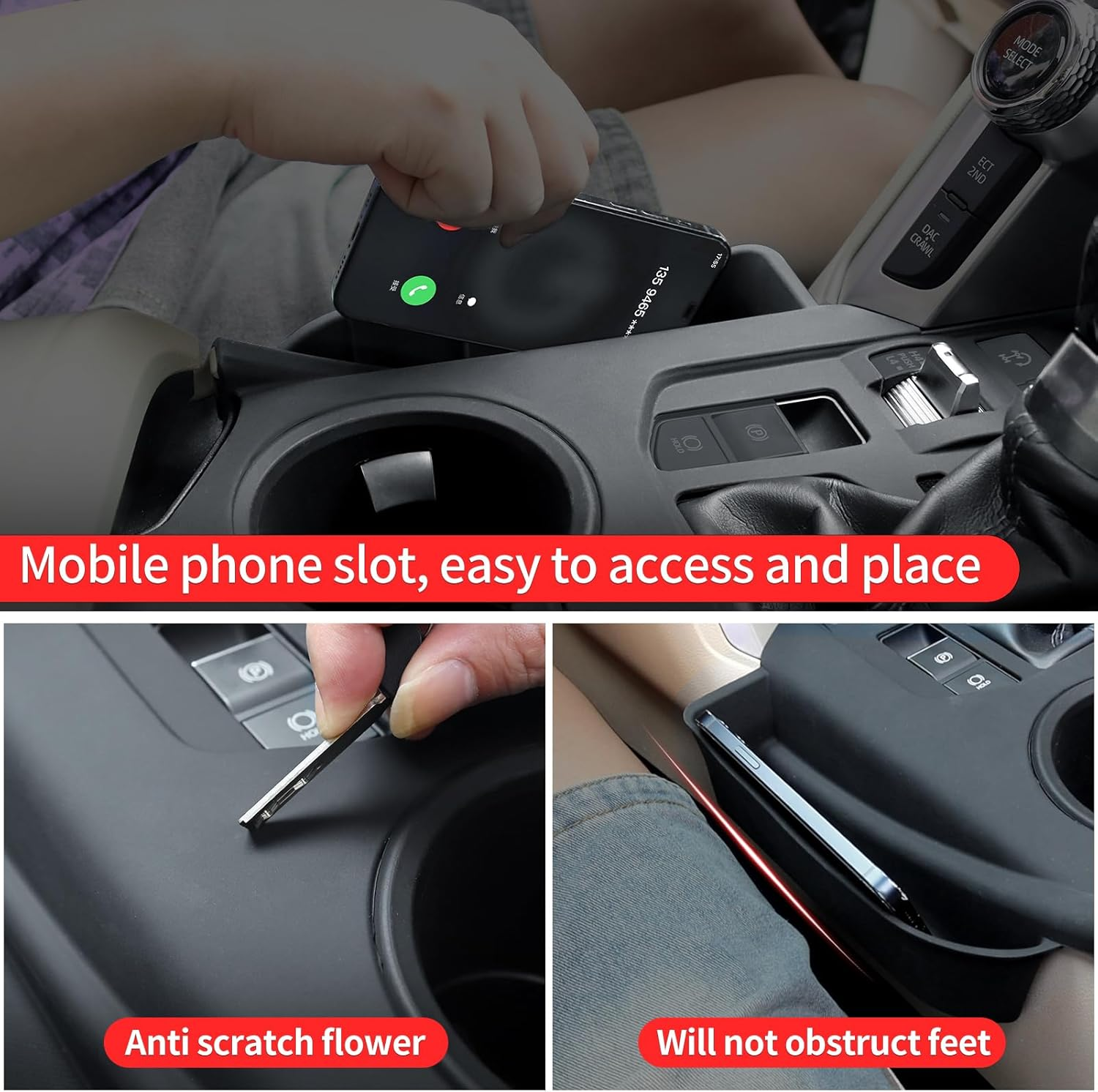 Central Control Silicone Storage Box for 2021 2022 2023 2024 2025 Toyota Land Cruiser 300 Lc300 J300 Seat Gap Storage Box Wireless Charging Silica Gel Pad Internal Modification Accessories ((Black) image number 1
