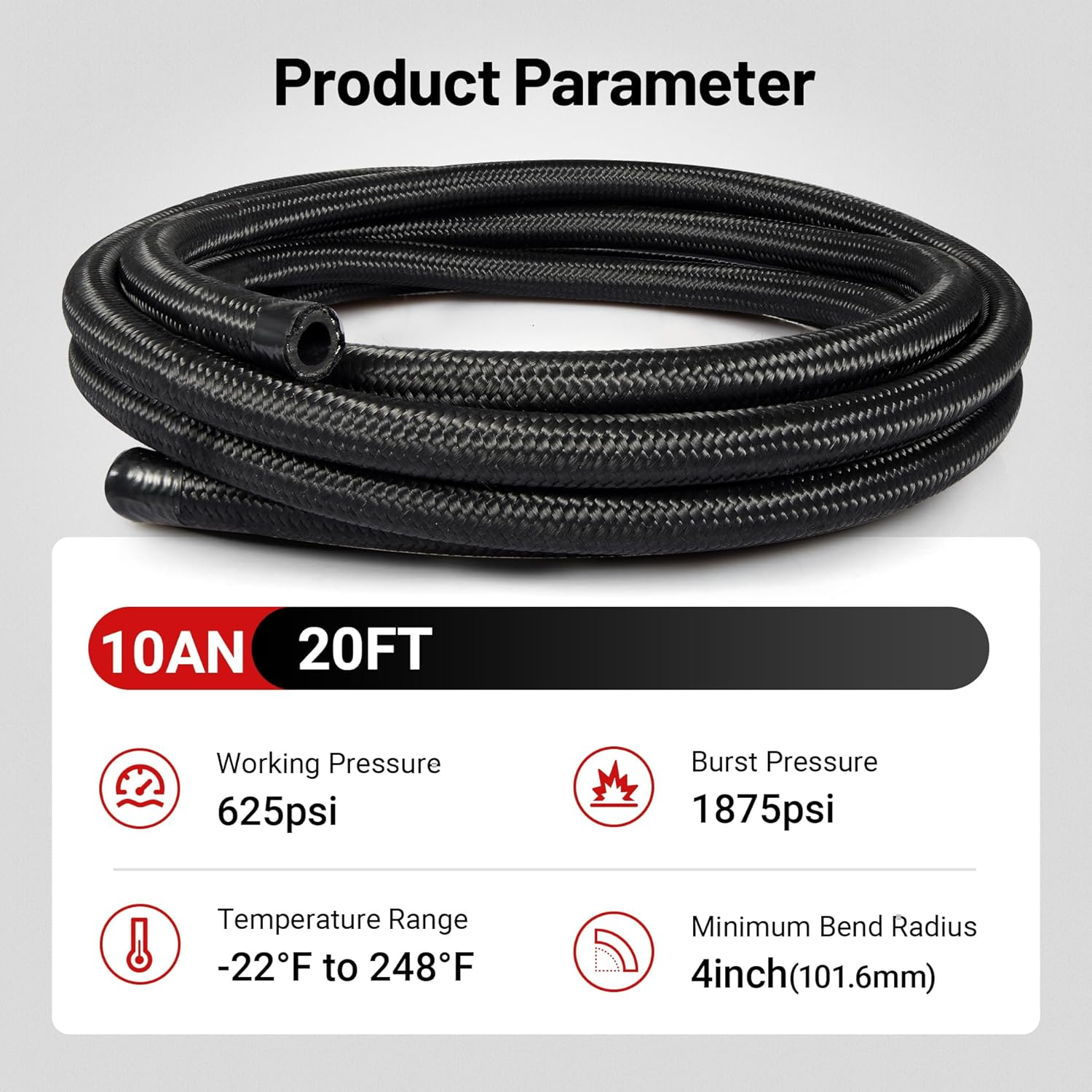 EVIL ENERGY 20Ft 10AN 5/8" Fuel Line Fitting Kit Nylon Braided CPE Oil Hose Universal Black image number 6