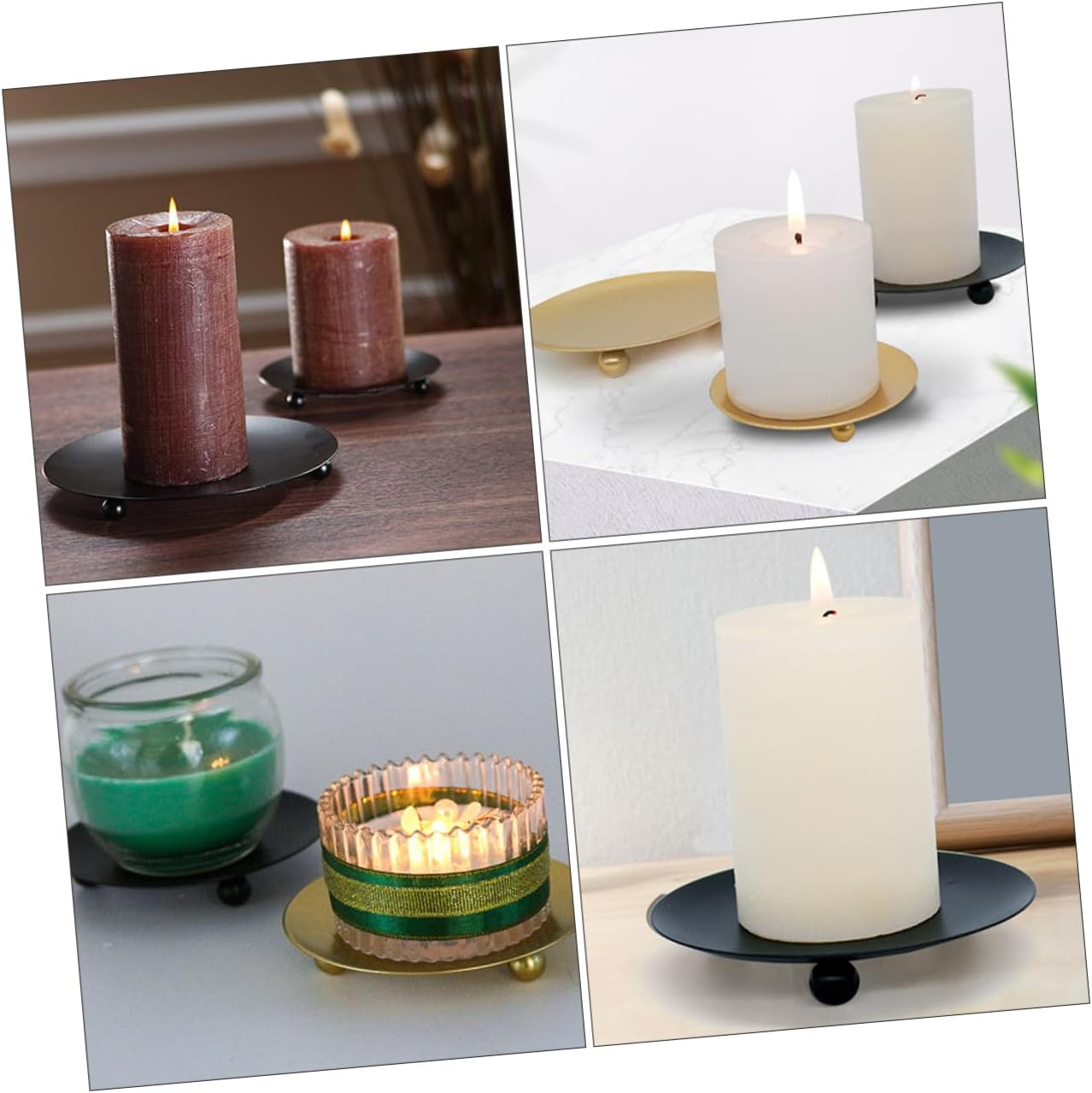 CORHAD 4Pcs Iron Plate Candle Holder Pillar Candle Plate for Home Decor Office Table Living image number 3