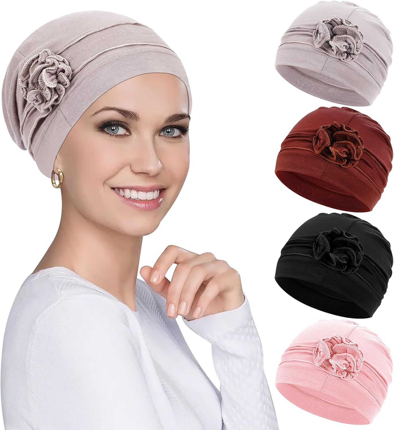 XEPST Pack of 4 Women'S Chemo Hats Bandana Turban Women'S Chemo Turban Headwear Beanie Hat Cap for Women Cancer Patients Hair Loss