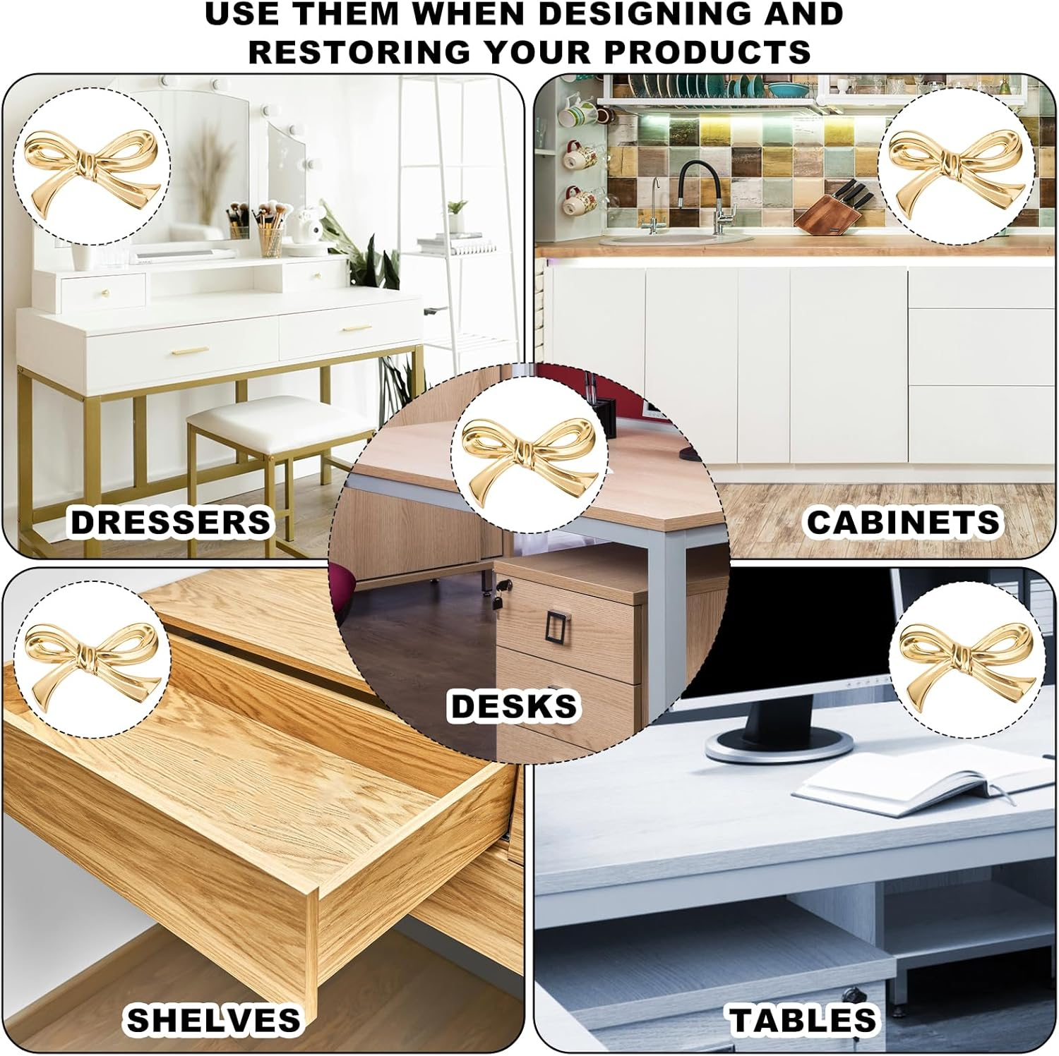 2Pcs Bow Dresser Knobs, Gold Dresser Knobs Gold Bow Knobs Vintage Dresser Knobs Gold Drawer Knobs Cupboard Pull Handles Decorative Bow Knobs for Cabinet Cupboard Wardrobe