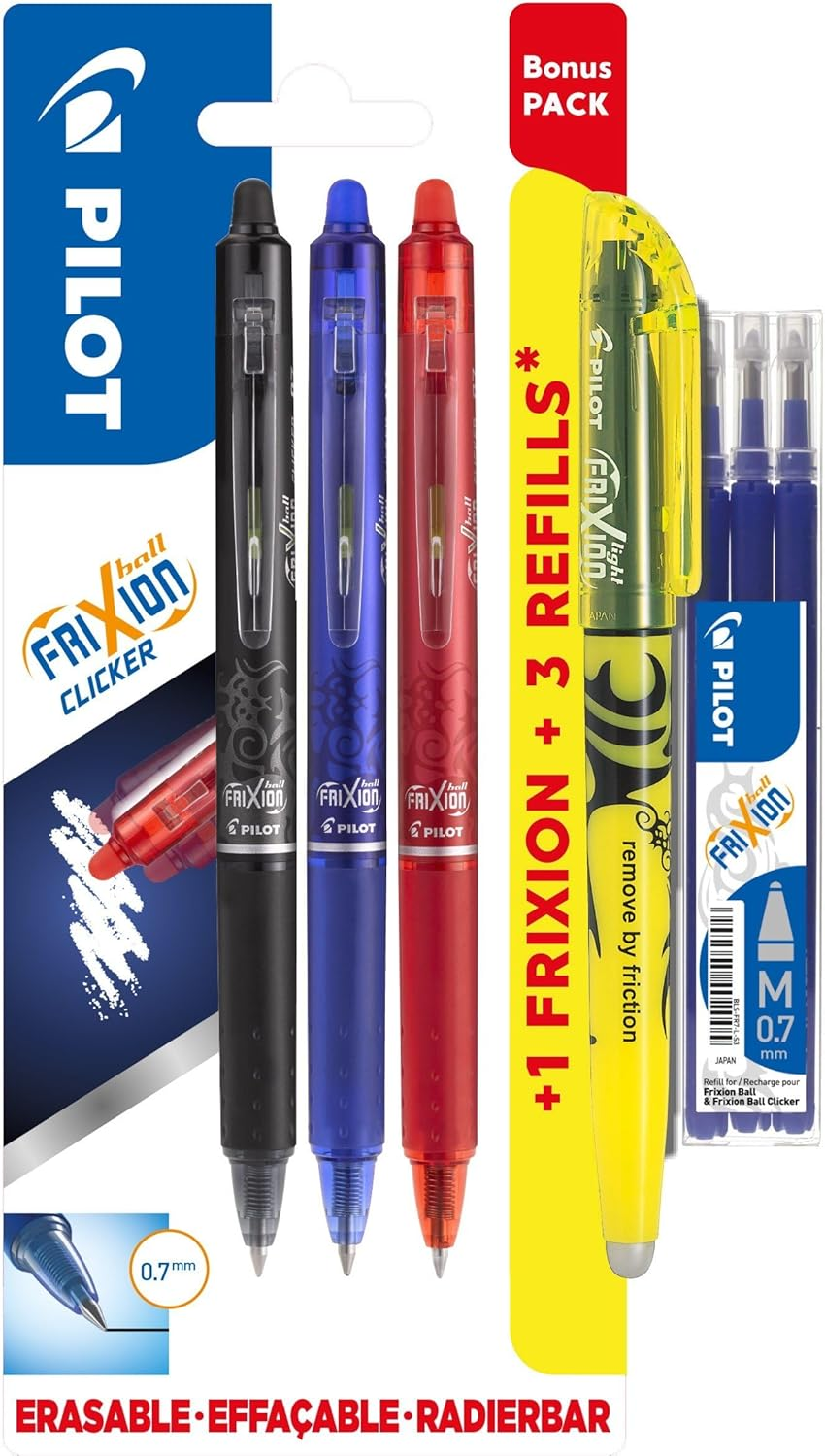 Pilot Frixion Clicker Pens with Extra Refills Bonuspack (4 Pieces)