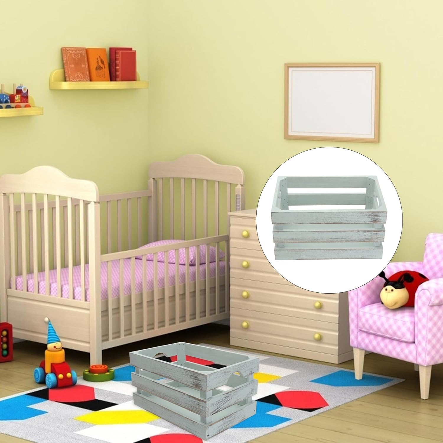 NUOBESTY Solid Wood Storage Box 30X20X16Cm Green Vintage Finish Multi-Purpose Container for Toys Cosmetics Sundries Home Office Organization image number 2