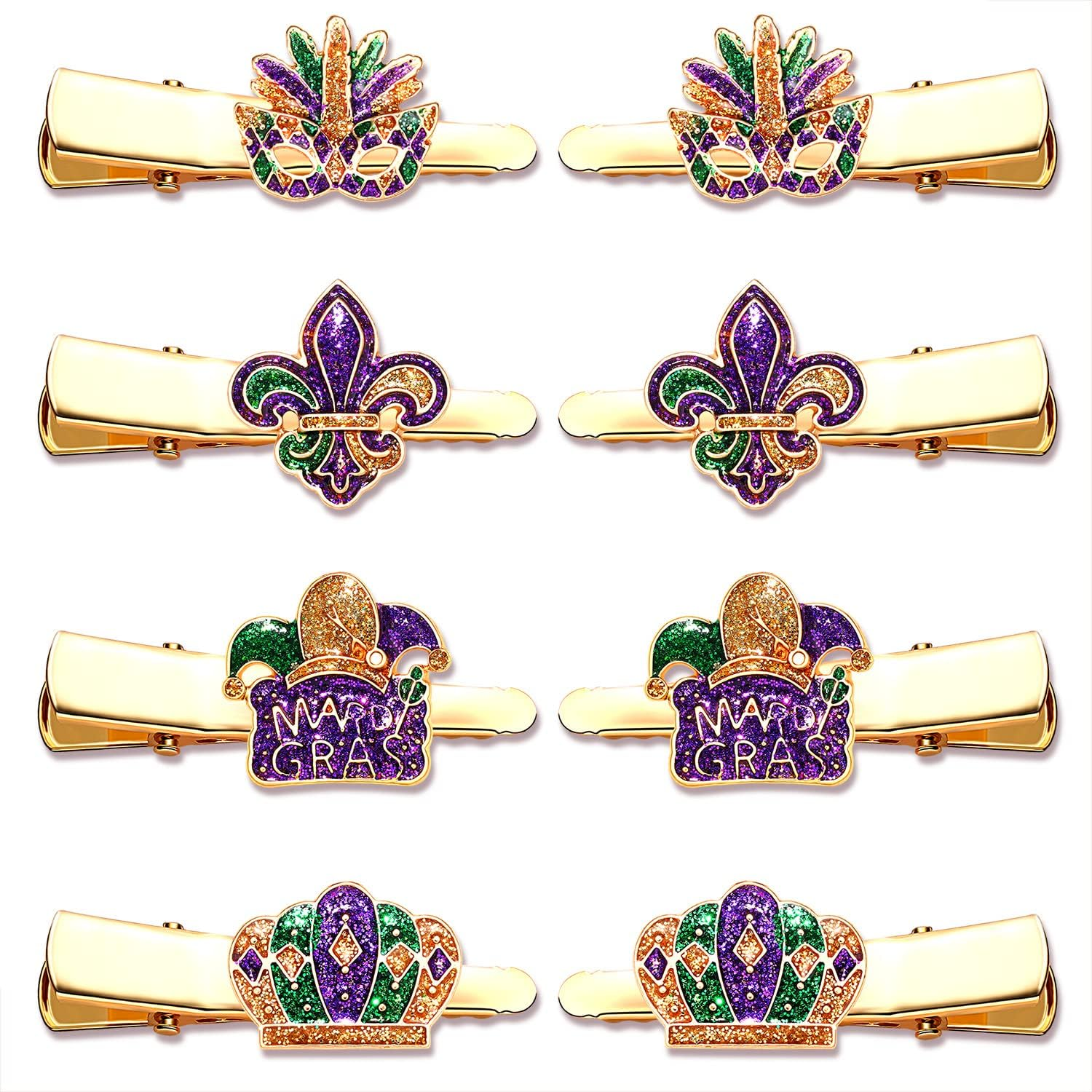 Mardi Gras Hair Clips for Women (8PCS SET 1) image number 1