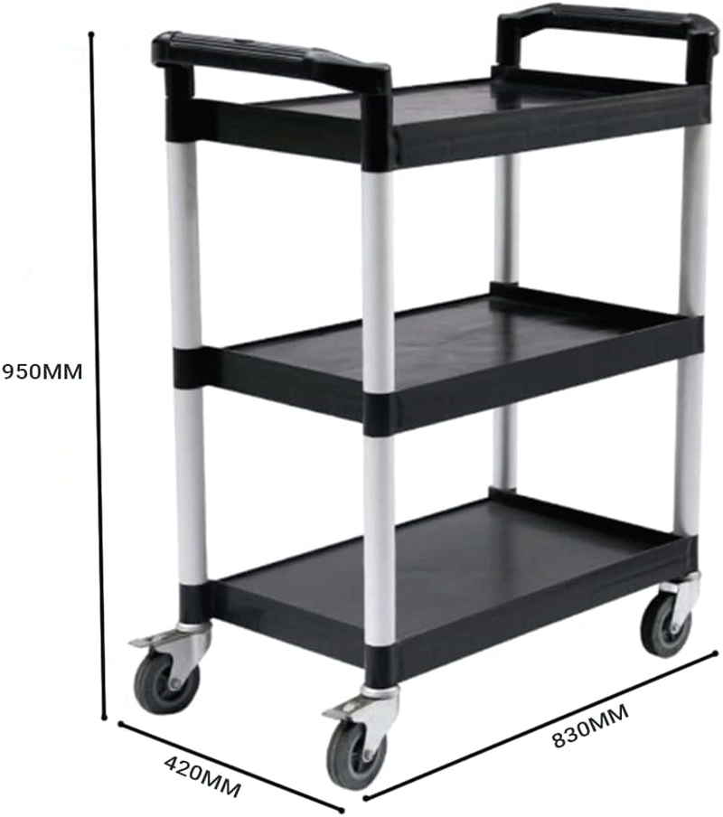 SOGA 3 Tier Food Trolley Portable Kitchen Cart Multifunctional Big Utility Service with Wheels 830X420X950Mm Black image number 4