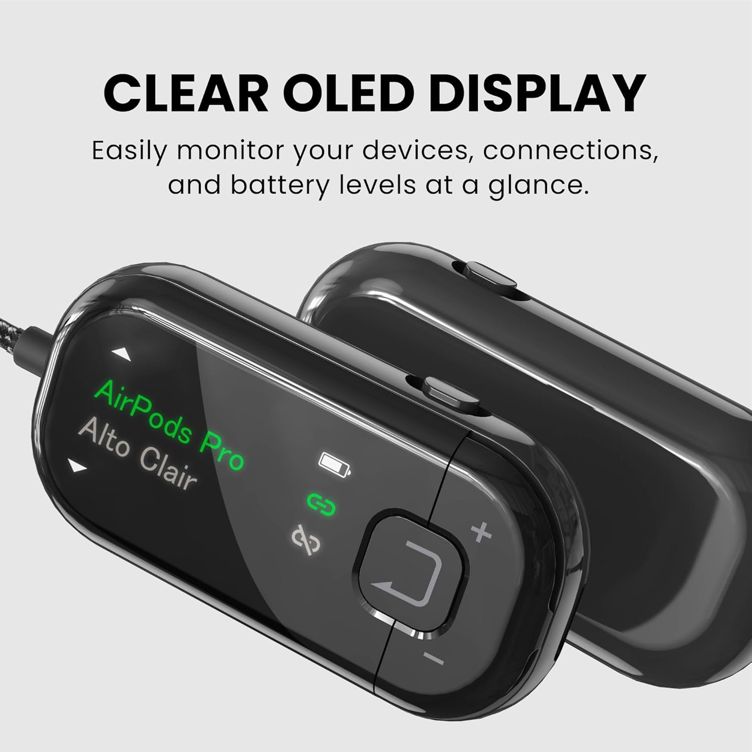 Avantree Voyager - Bluetooth 5.4 Airplane Adapter with OLED Screen for Headphones & Airpods, Qualcomm Chipset, Aptx Adaptive, Auracast Support, 3.5Mm AUX Wireless Audio Transmitter for Travel & Flight image number 2