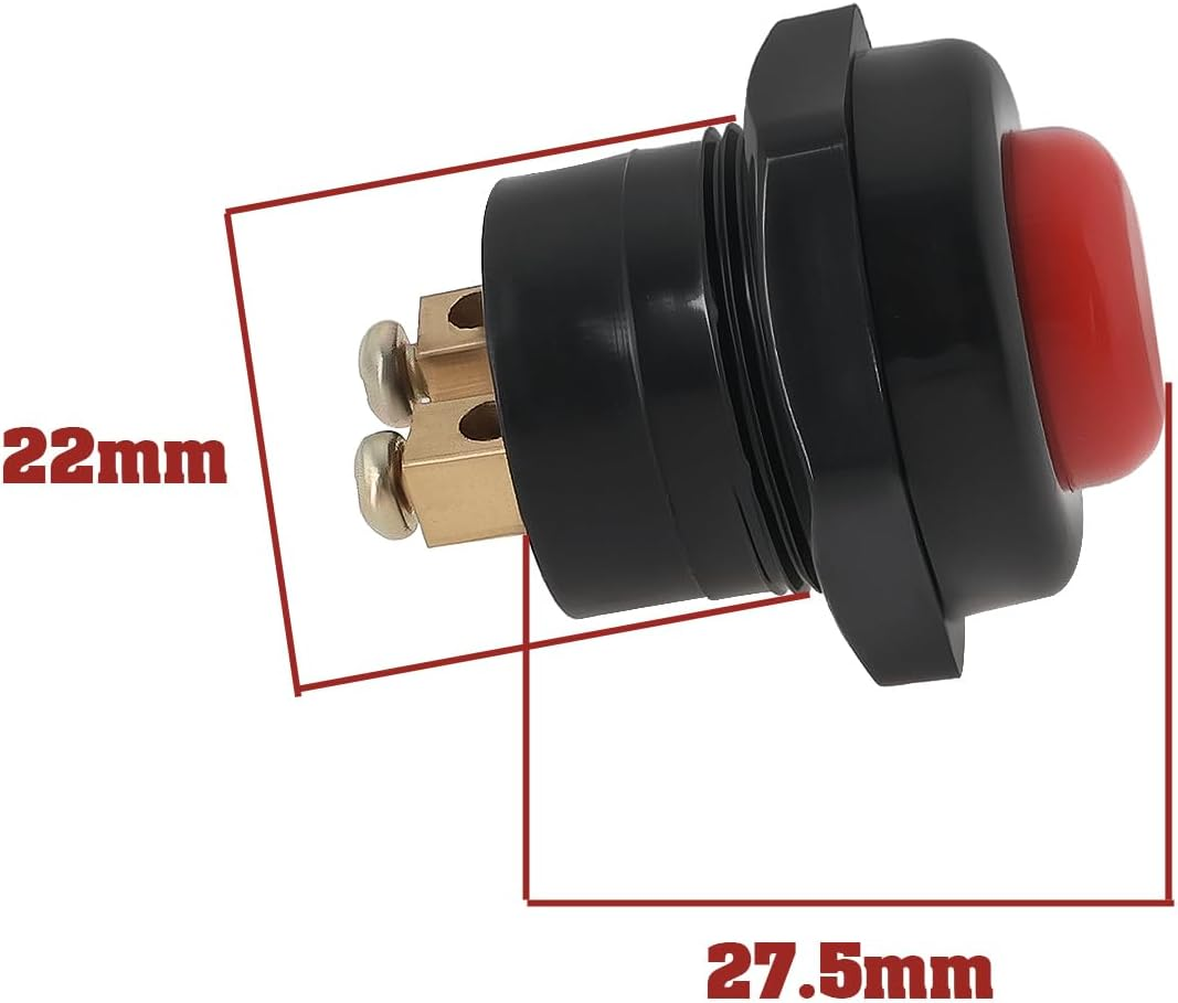 VGOL 2Pcs Car Push Button Switch 12V 25A Horn Switch Momentary Press Button Switch Replacement Part 22Mm Mounting Hole Starter Switch, Red image number 4