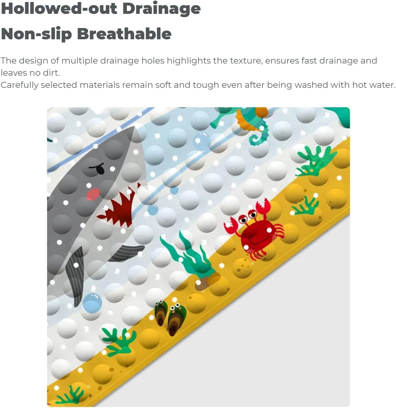 Square Non-Slip Bath Mat for Tub & Shower, 54X54 Cm (21"X21") Soft PVC Floor Mat with Drain Holes, Quick-Dry Antibacterial Bathtub Safety Mat for Kids, Elderly, Adults，Machine Washable（Dolphin Design）