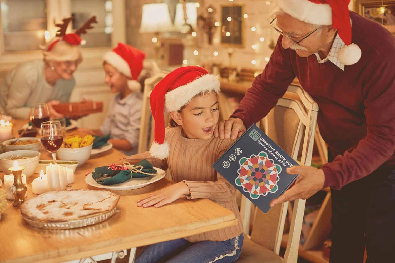 Wooden Pattern Blocks with Cards,180Pcs Tangram Shape Puzzle Set for Kids,Stem Educational Toys for Ages 4-8 image number 2