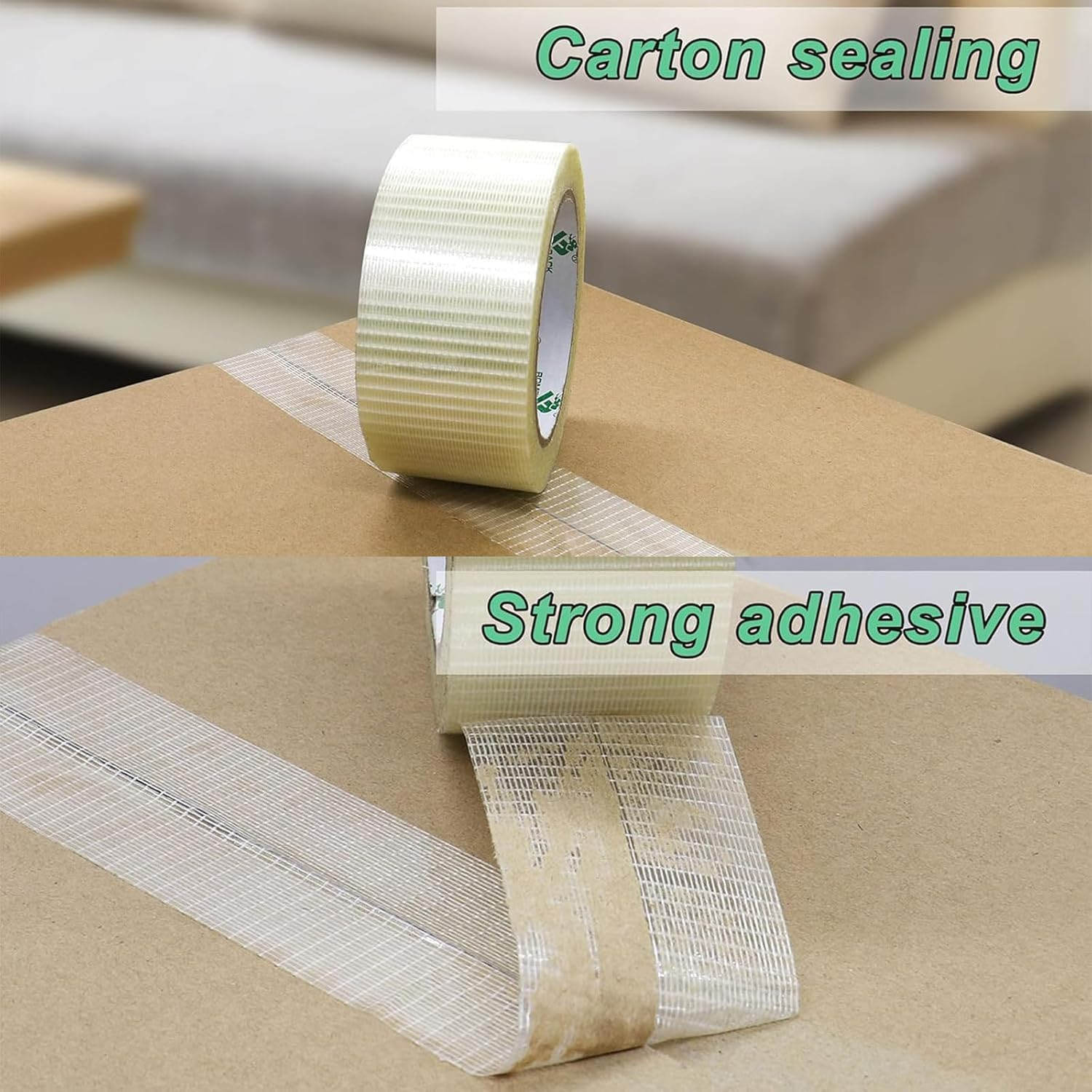 Yeanifeana 2 Rolls Fiberglass Tape (25Mm X 50M), Reinforced Strapping Tape with Filament for Fixing, Binding, Sealing, Durable, Waterproof Adhesive Tape, 100M Total Length image number 2