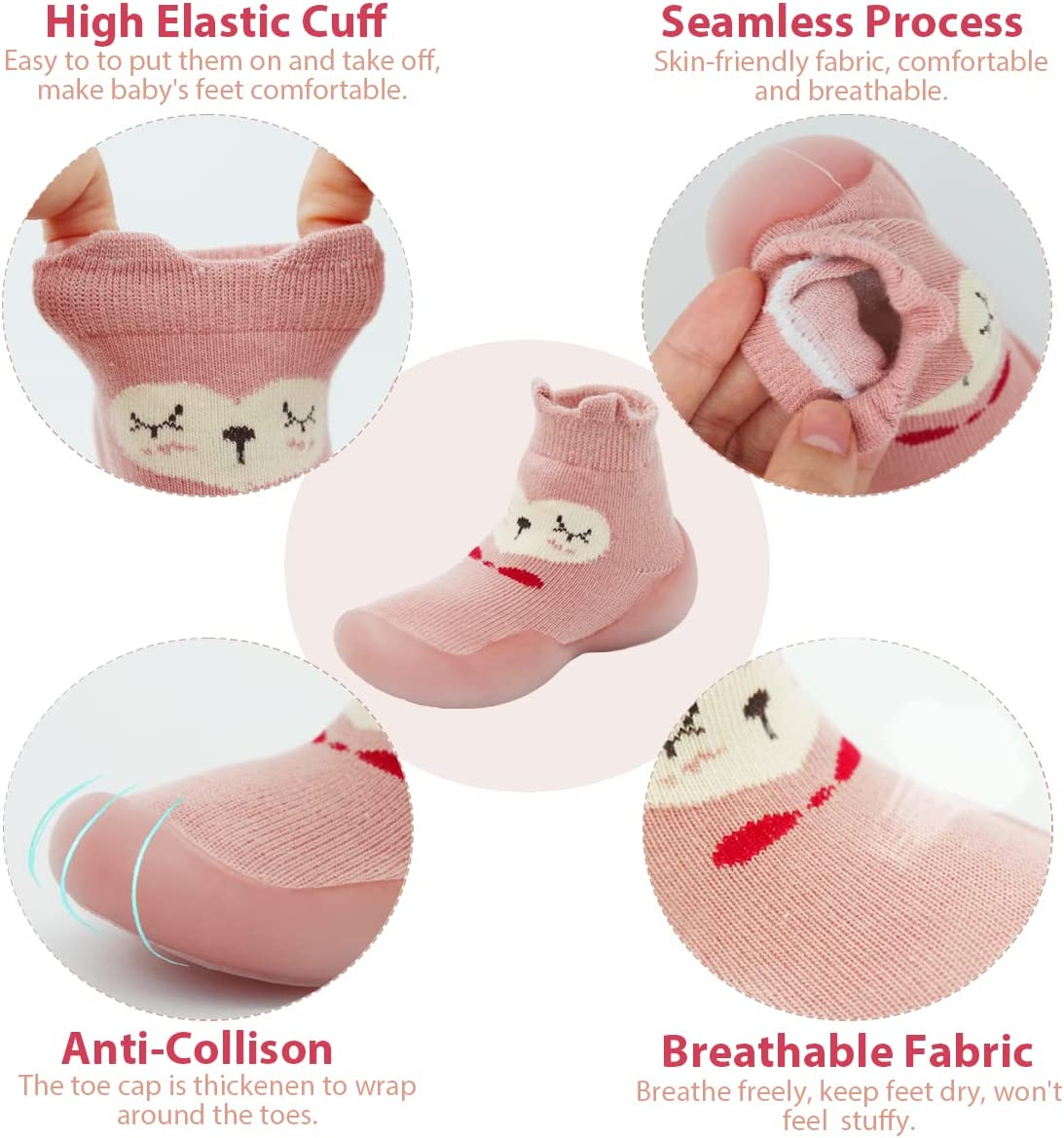 Anti-Slip Baby Toddler First Walking Sock Shoes, [Cute Animal] Cotton Lightweight Slip-On Shoes with Soft Rubber Sole Unisex Non-Skid Indoor Outdoor Floor Slipper Breathable Kid Girls Boys Socks Boots image number 1