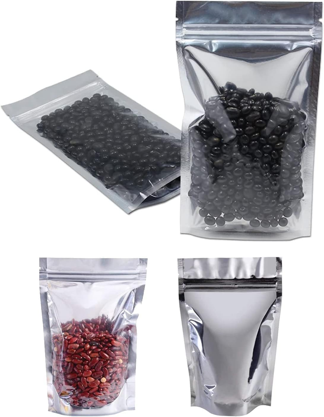 100PCS Reusable Foil Bags for Food Storage, Stand up Resealable Smell Proof Ziplock Bags, Aluminum Foil Packaging Pouches Bag for Cookies, Nuts, Tea, Candy (10X15CM,100PCS) image number 1