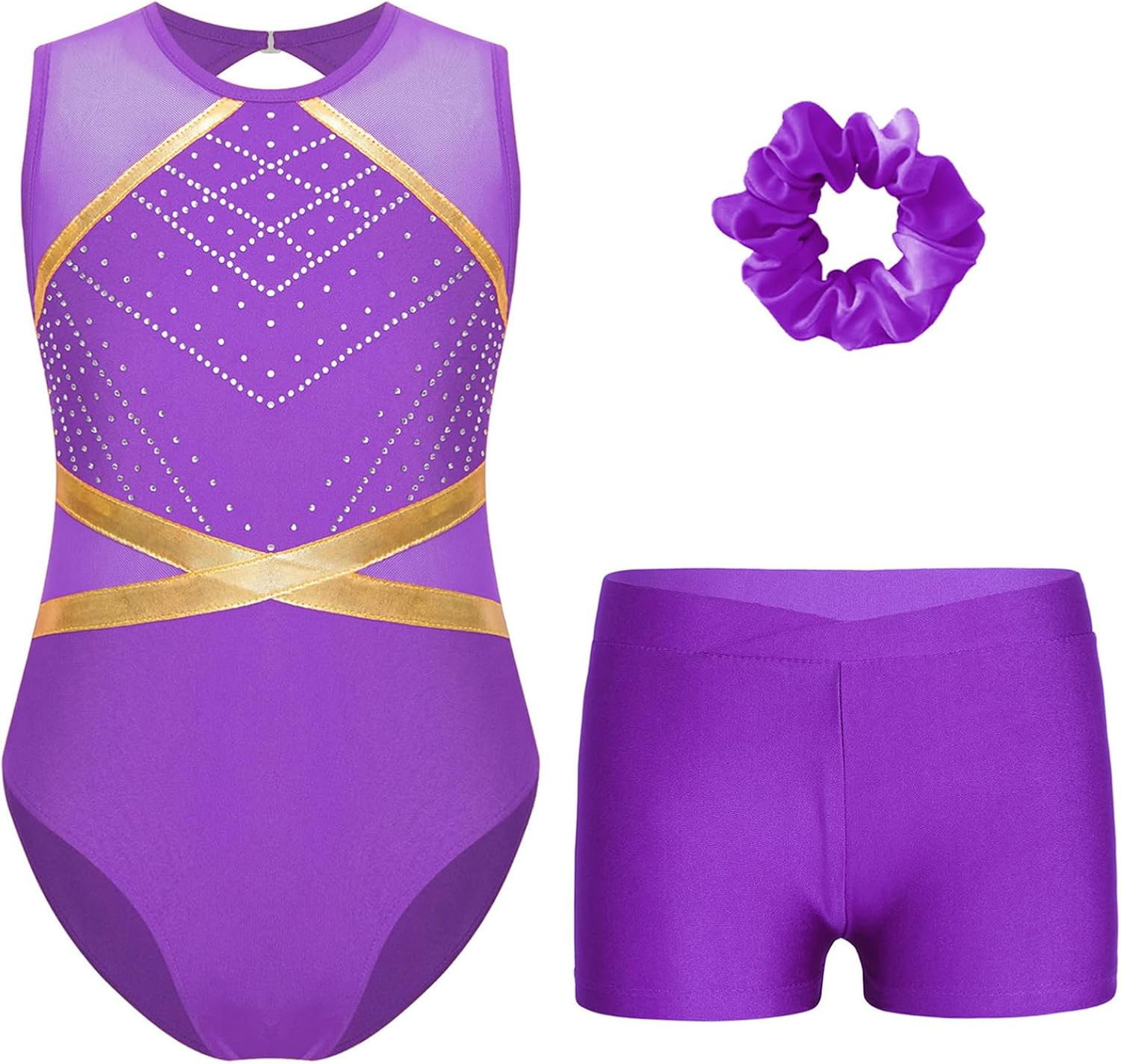 Miutii Gymnastics Leotards for Girls Rhinestones Unitards Biketards Shorts Set Biketards Tumbling Outfit image number 6