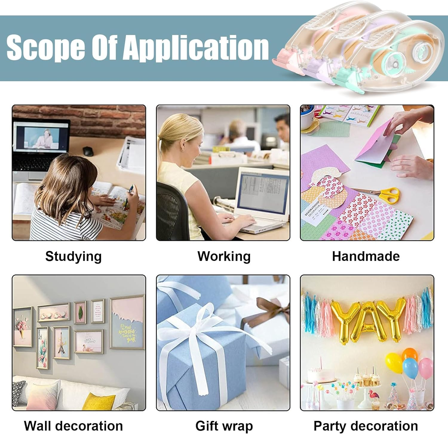 Glue Tape Roller, 3 Pcs Double Sided Glue Roller Permanent, Double Sided Tape Dispenser for Craft, Scrapbooking Supplies, Photo, Album, Cards, Gift Wrapping (0.24In X 19.68Ft) image number 2