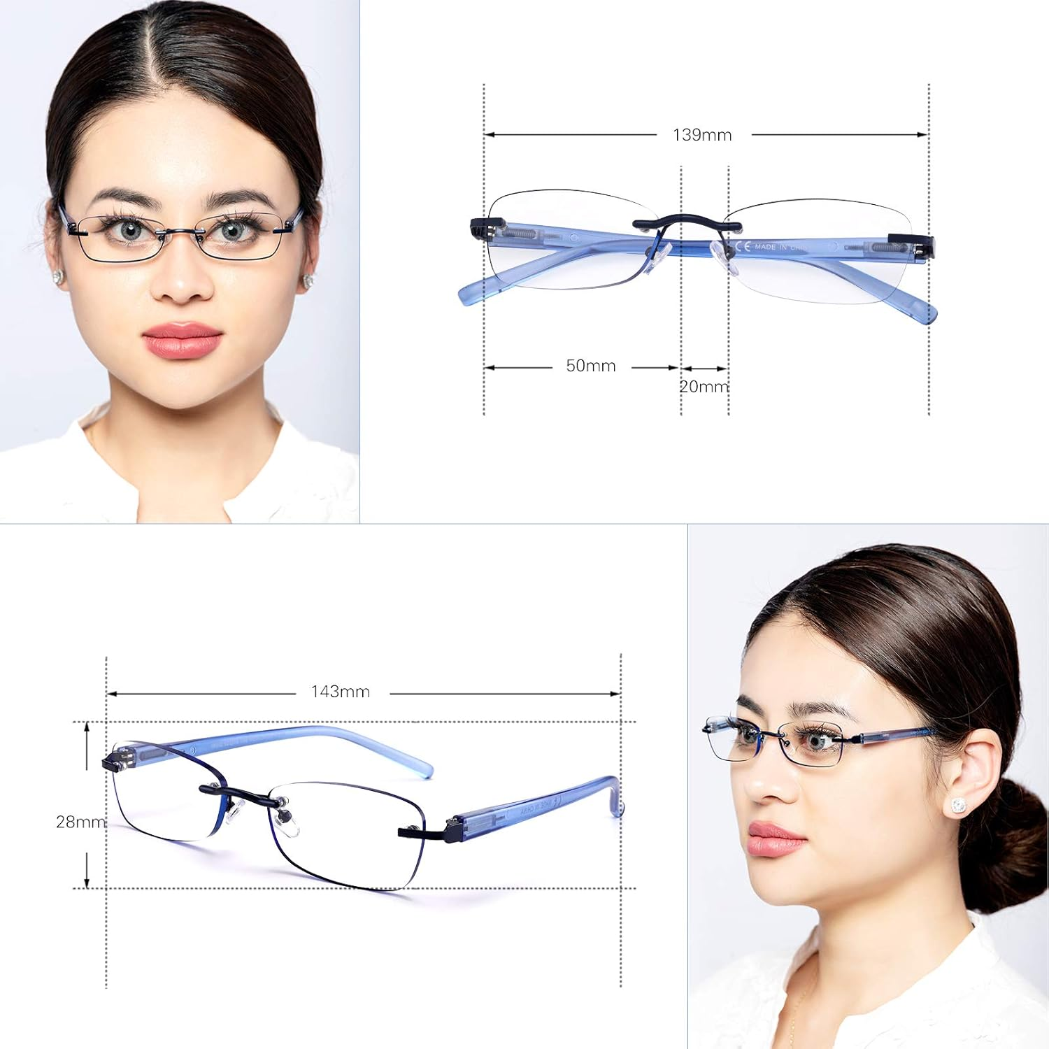 3-Pack Rimless Reading Glasses for Women over 35, UV 400 Spring Hinge Readers, Lightweight Classic Elegant Artistic Eyeglasses, Nonpres_ (Mix, 2.5 X Etc) image number 7