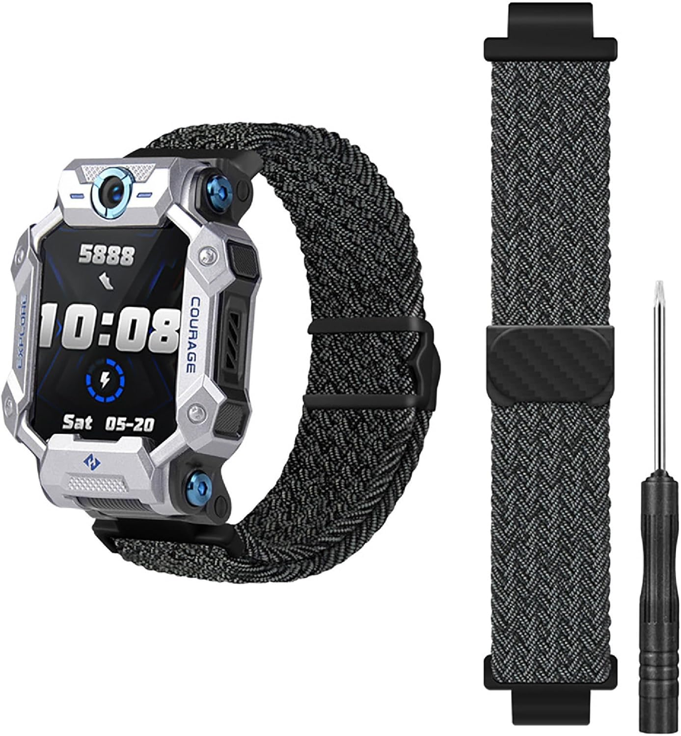 GIOPUEY Strap Compatible with Imoo Watch Phone Z7/Z6, Braided Nylon Strap [Unisex] Elastic Replacement Strap - Rainbow Colours