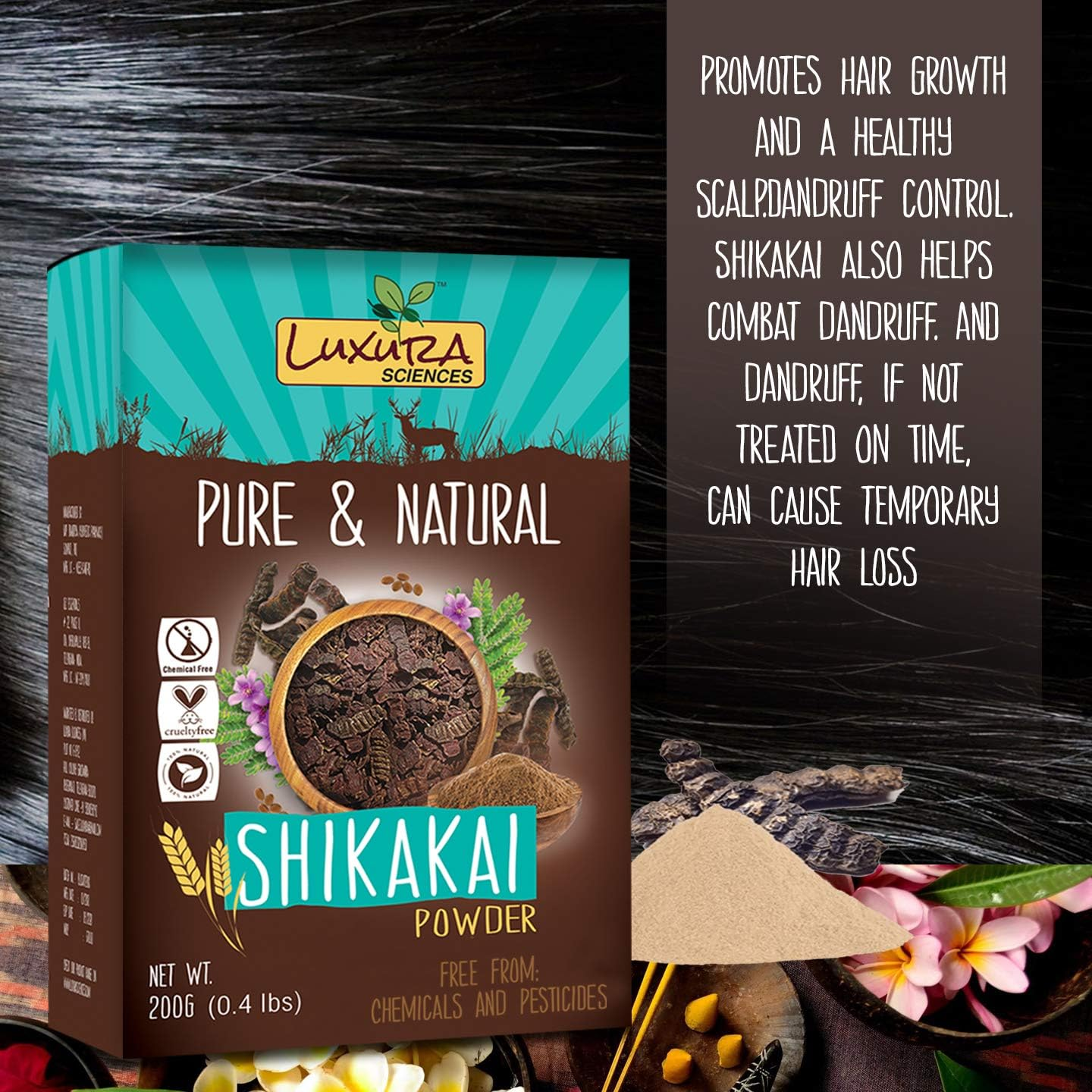 Luxura Sciences Shikakai Organic Natural and Double Filtered Powder for Hair (200 Gms) image number 2