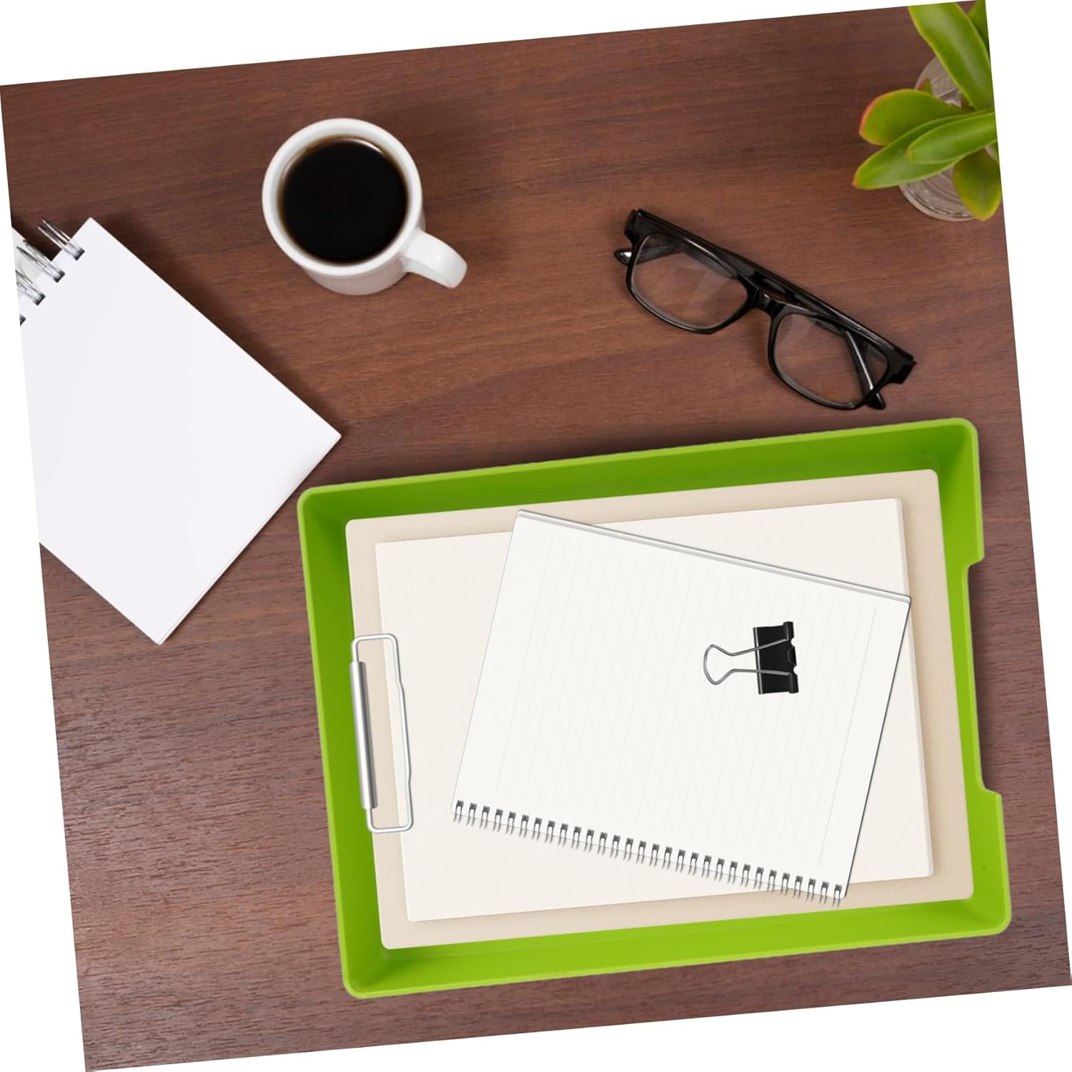 SECFOU Versatile Stationery Office Product Square Shape Desktop Organizer Paper Organizer Desk Tray Document Receipt Storage Box image number 2