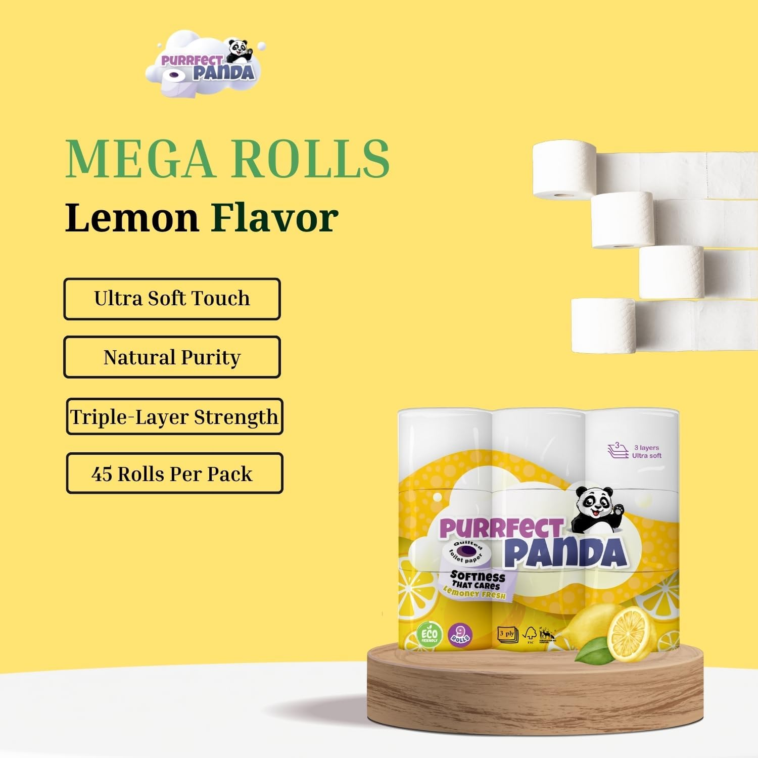 Toilet Paper 3-PLY (45 Rolls X 310 Sheets) Tissues Four Scents Lemon, Lavender, Aloe Vera & Unscented, Soft, Septic-Safe, 13,950 Sheets Ideal for Home, Office & Hotel (Lemon Scent) image number 1