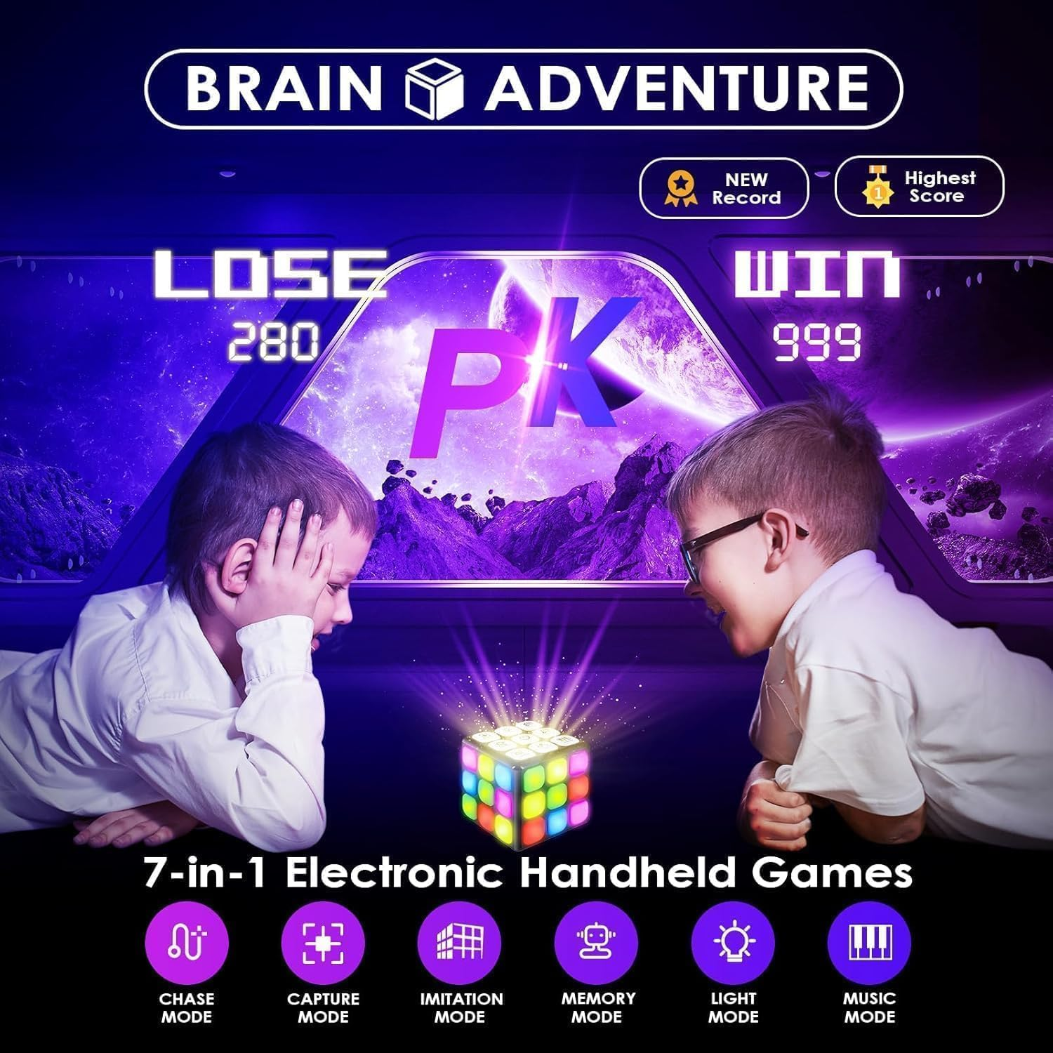 Handheld Game Cube, 7-In-1 Fun Brain Memory & Speed Games for Kids, Christmas Birthday Gifts for Boys Girls Ages 6-12+ Years Old, Cool Electronic Toys for Kids Teens Adults (Modern) image number 4