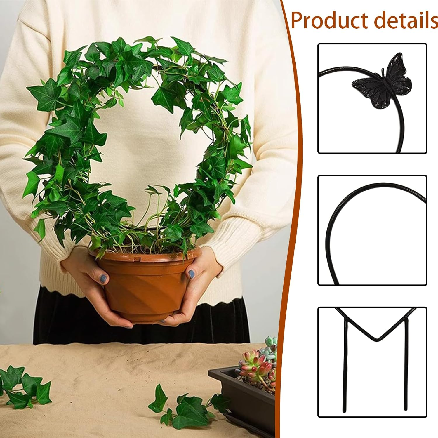 Sgphrzlt 2 Pack Small Trellis for Potted Plants, Metal Trellis for Climbing Plants Indoor, Houseplant Vine Support Outdoor Garden Climber for Ivy Flower Flowerpot, Heart image number 6